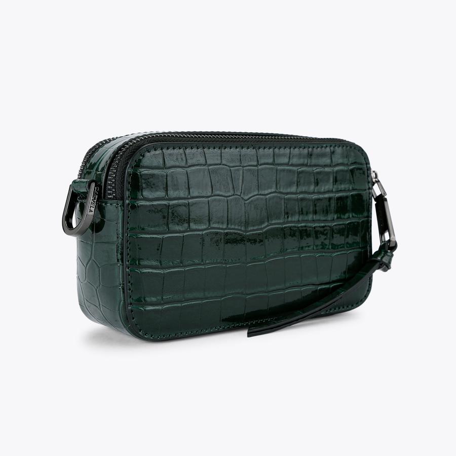 MINI ROMA RECTANGLE Green Croc Cross Body Bag by CARVELA