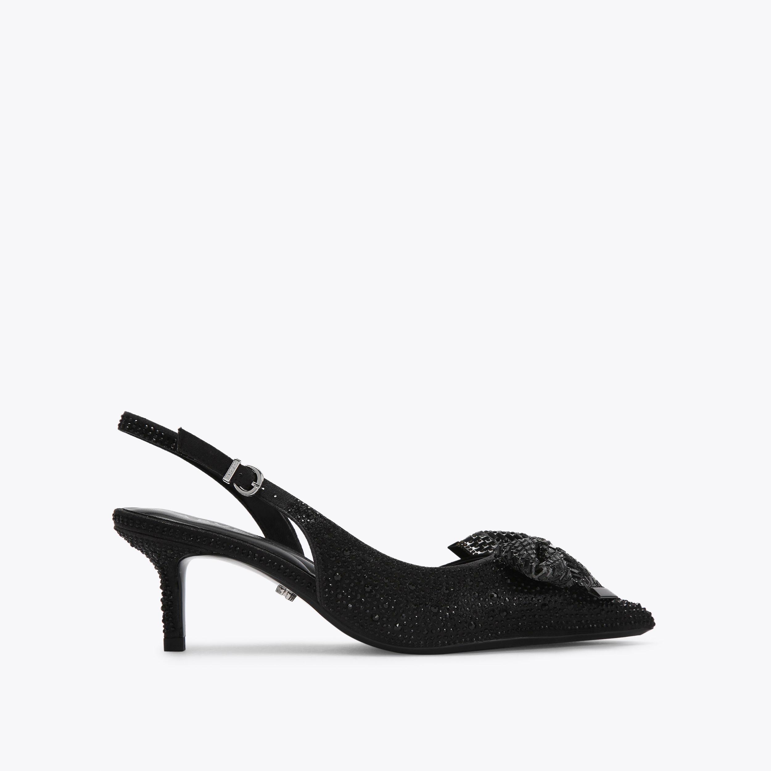 REGAL BOW SLING 2 Black Crystal Heels by CARVELA