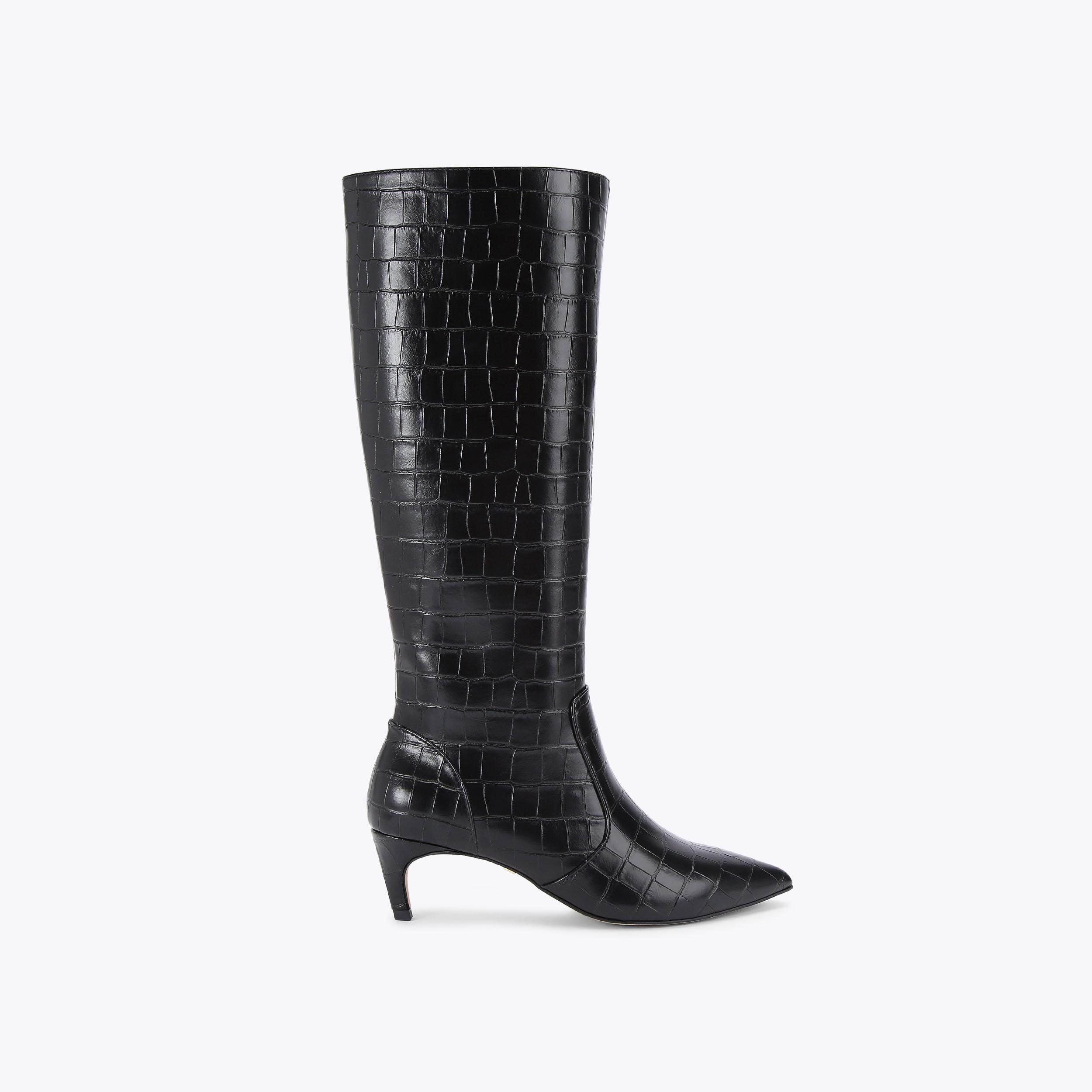 TRACE HIGH LEG Black Croc Embossed Knee High Boot by KG KURT