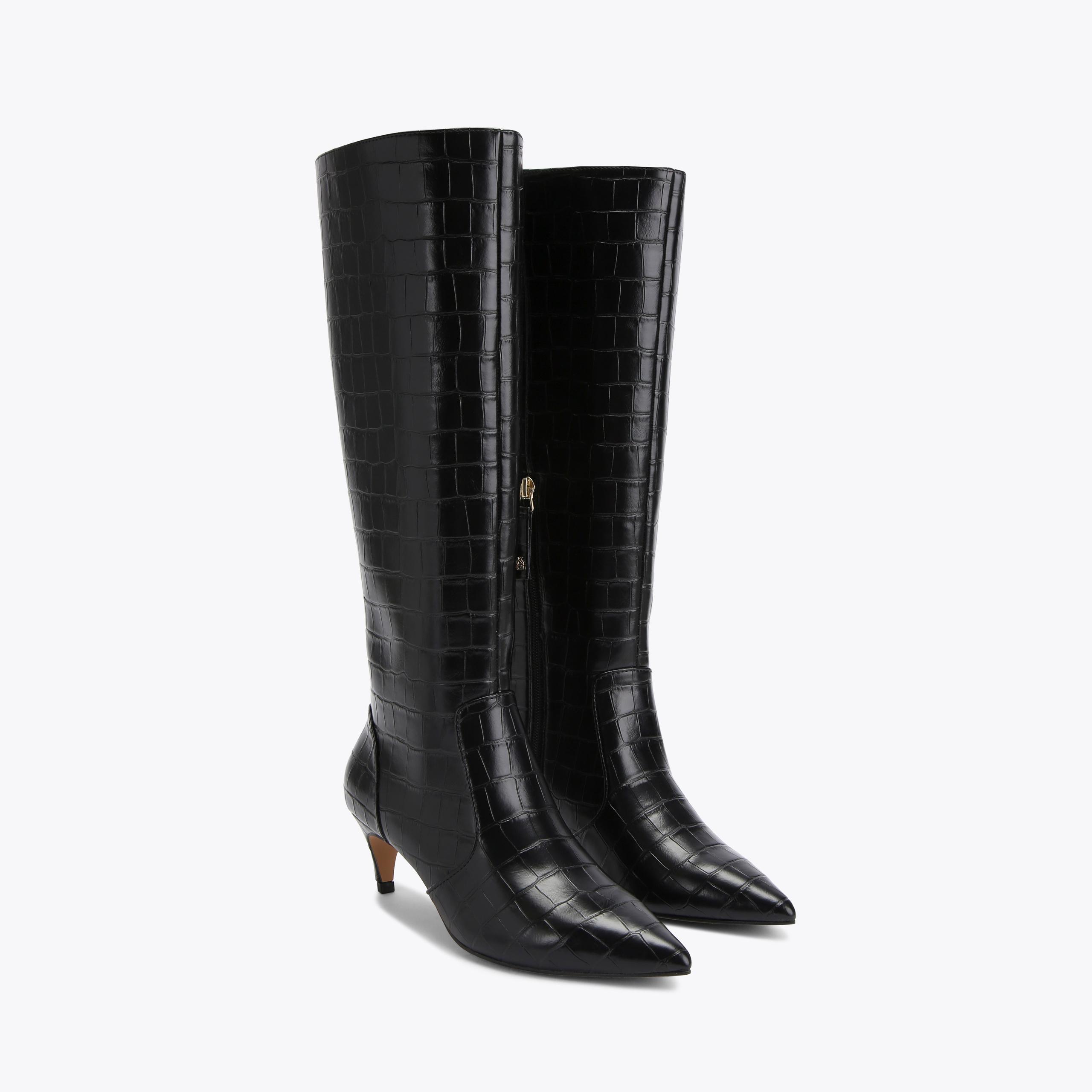 TRACE HIGH LEG Black Croc Embossed Knee High Boot by KG KURT