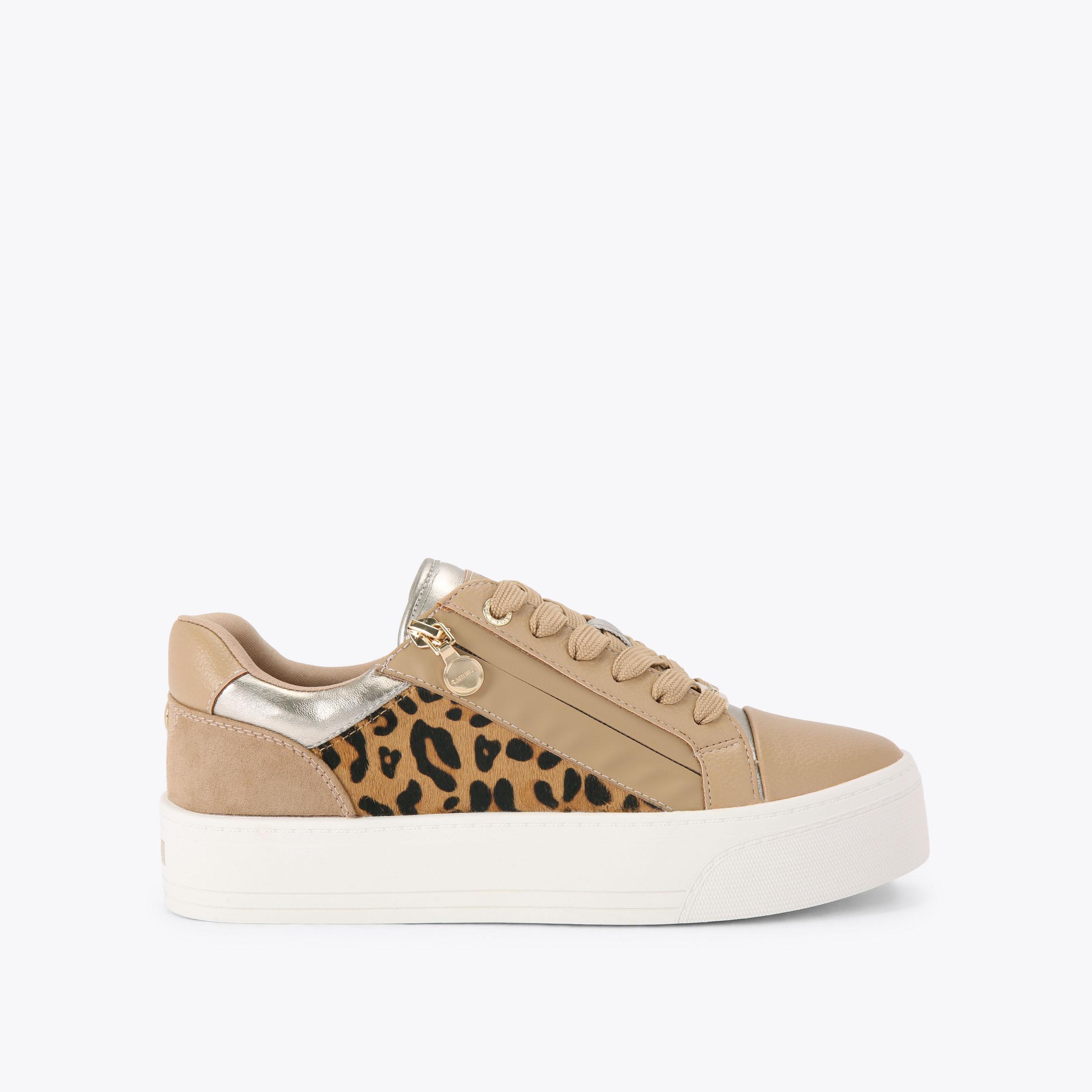 STATEMENT ZIP Camel Leopard Lace Up Trainer by CARVELA