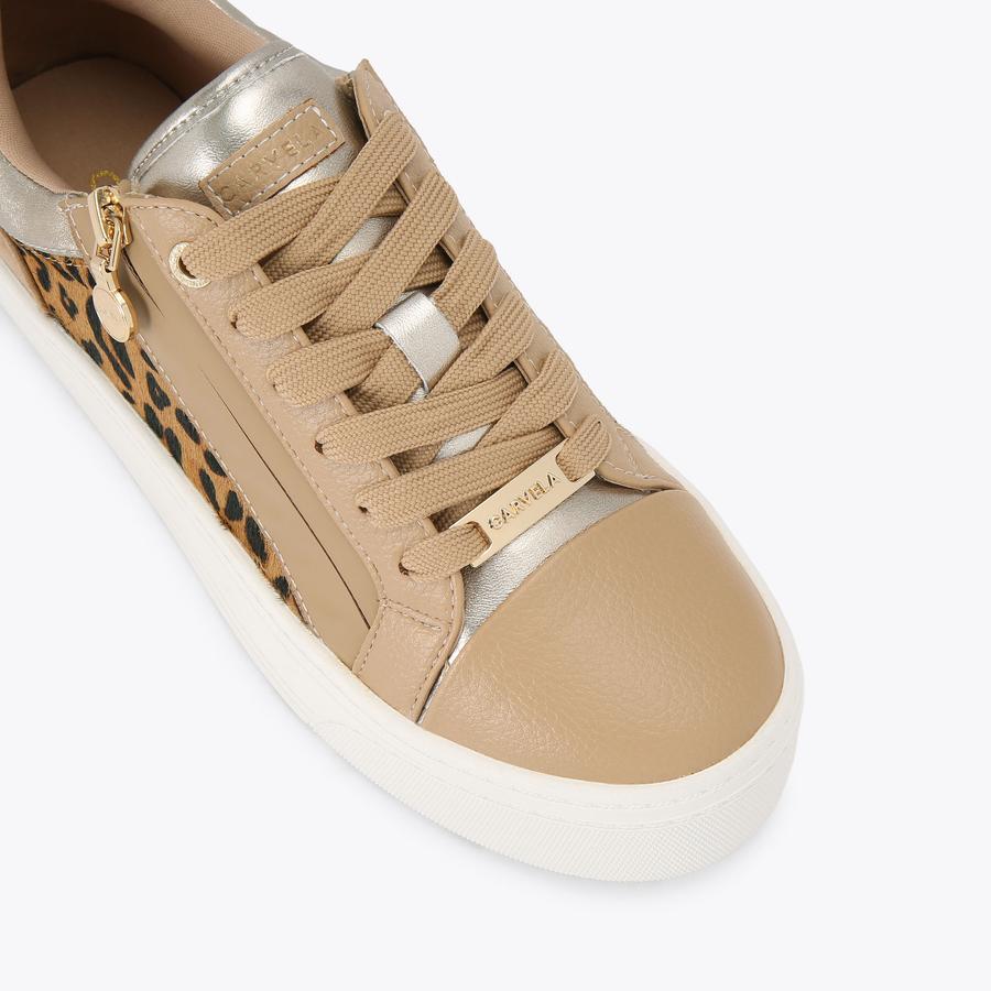 STATEMENT ZIP Camel Leopard Lace Up Trainer by CARVELA