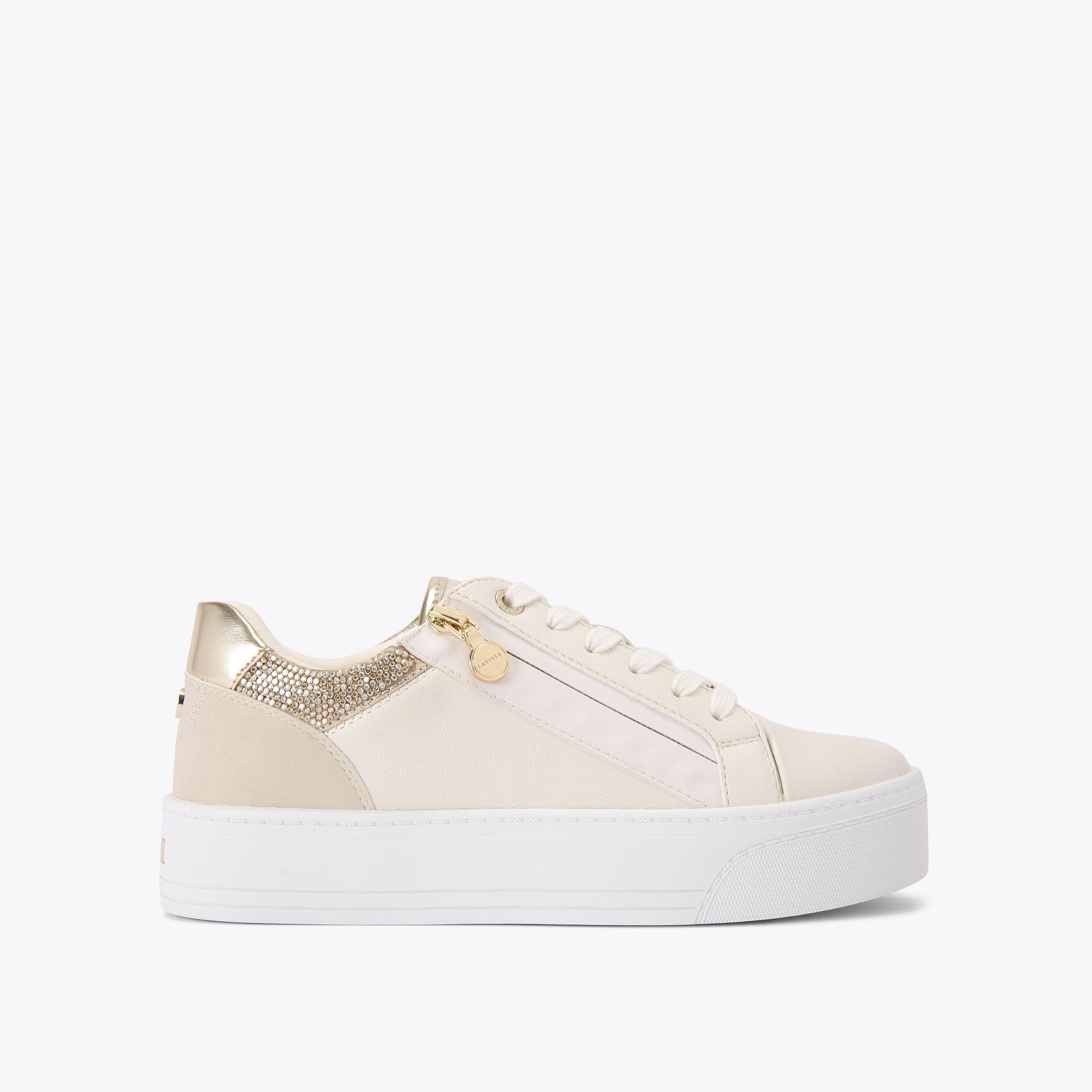 STATEMENT ZIP Beige Lace Up Sneaker by CARVELA