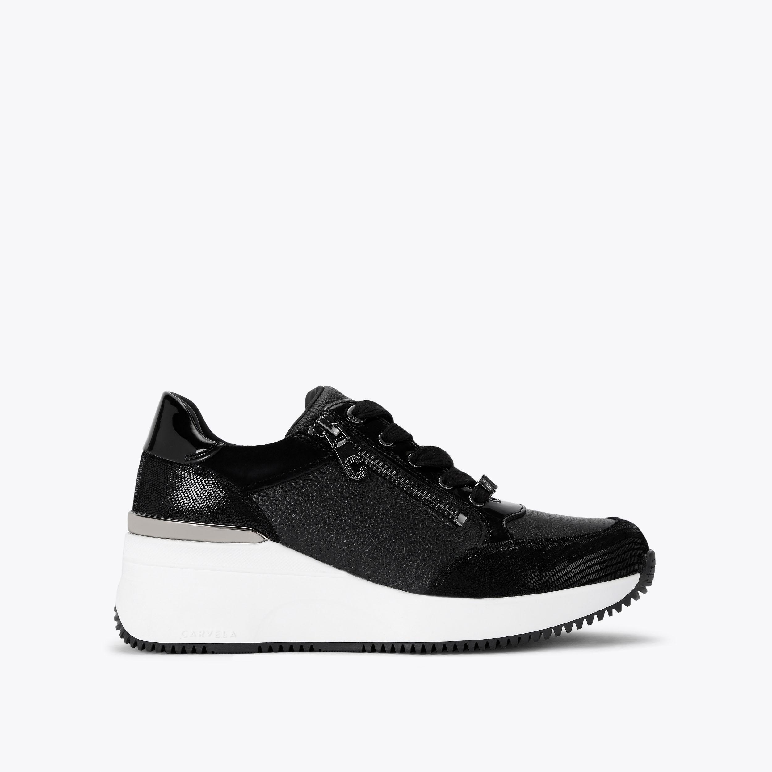 Black leather wedge sneaker on sale