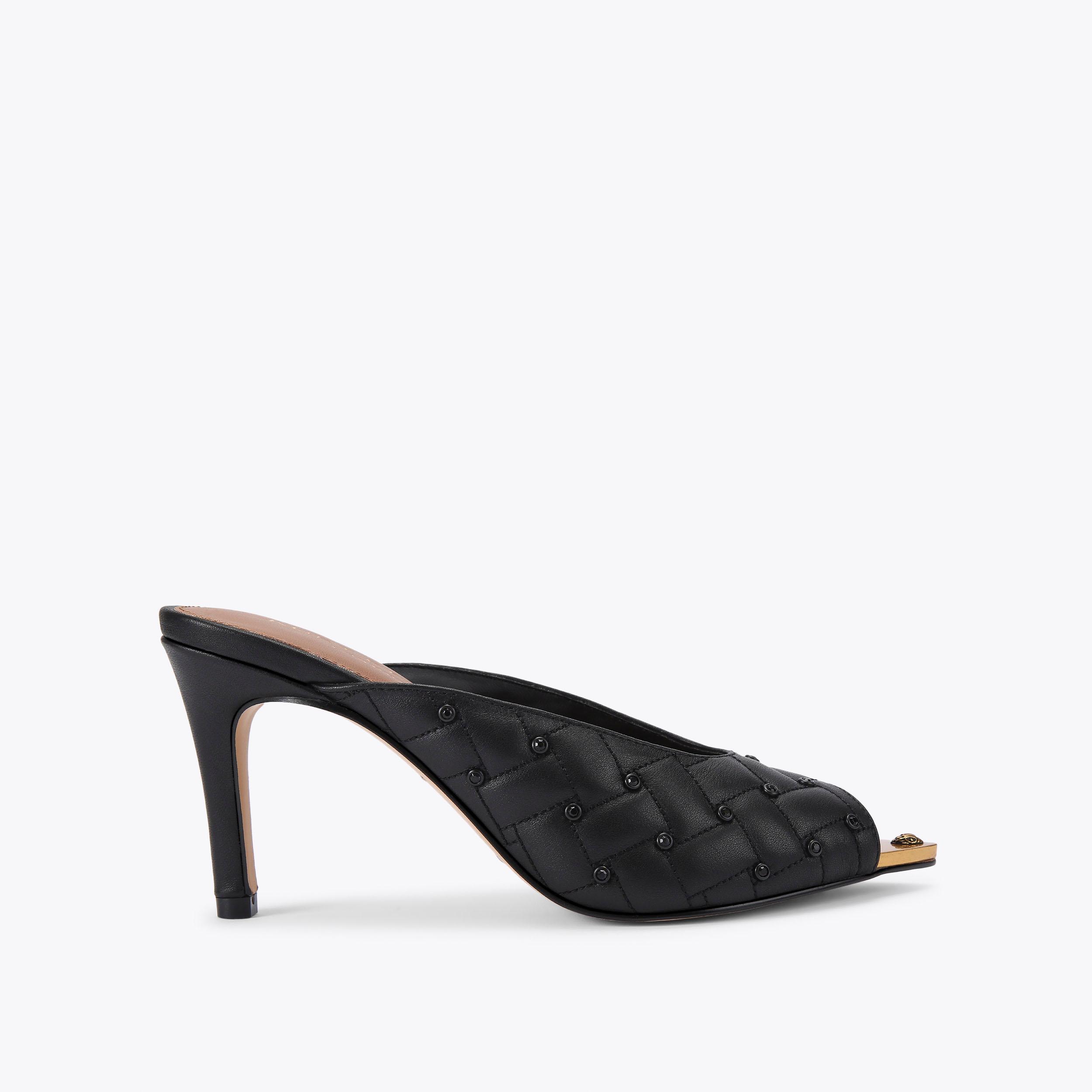 REGENT CRYSTAL POINT MULE Black Leather Mule Heel by KURT GEIGER