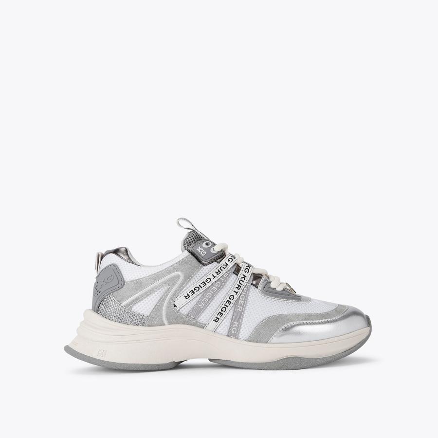 KELSIE Silver Lace Up Sneaker by KG KURT GEIGER