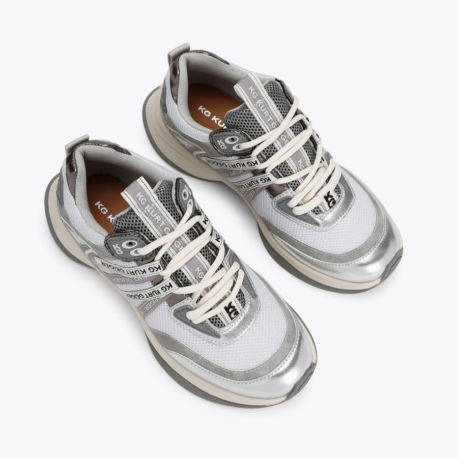 KELSIE Silver Lace Up Sneaker by KG KURT GEIGER