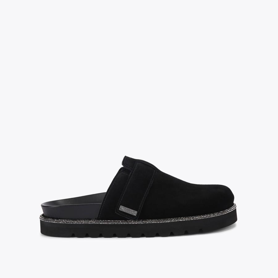 DAZZLE MULE Black Suede Slip On Mule Shoes by CARVELA