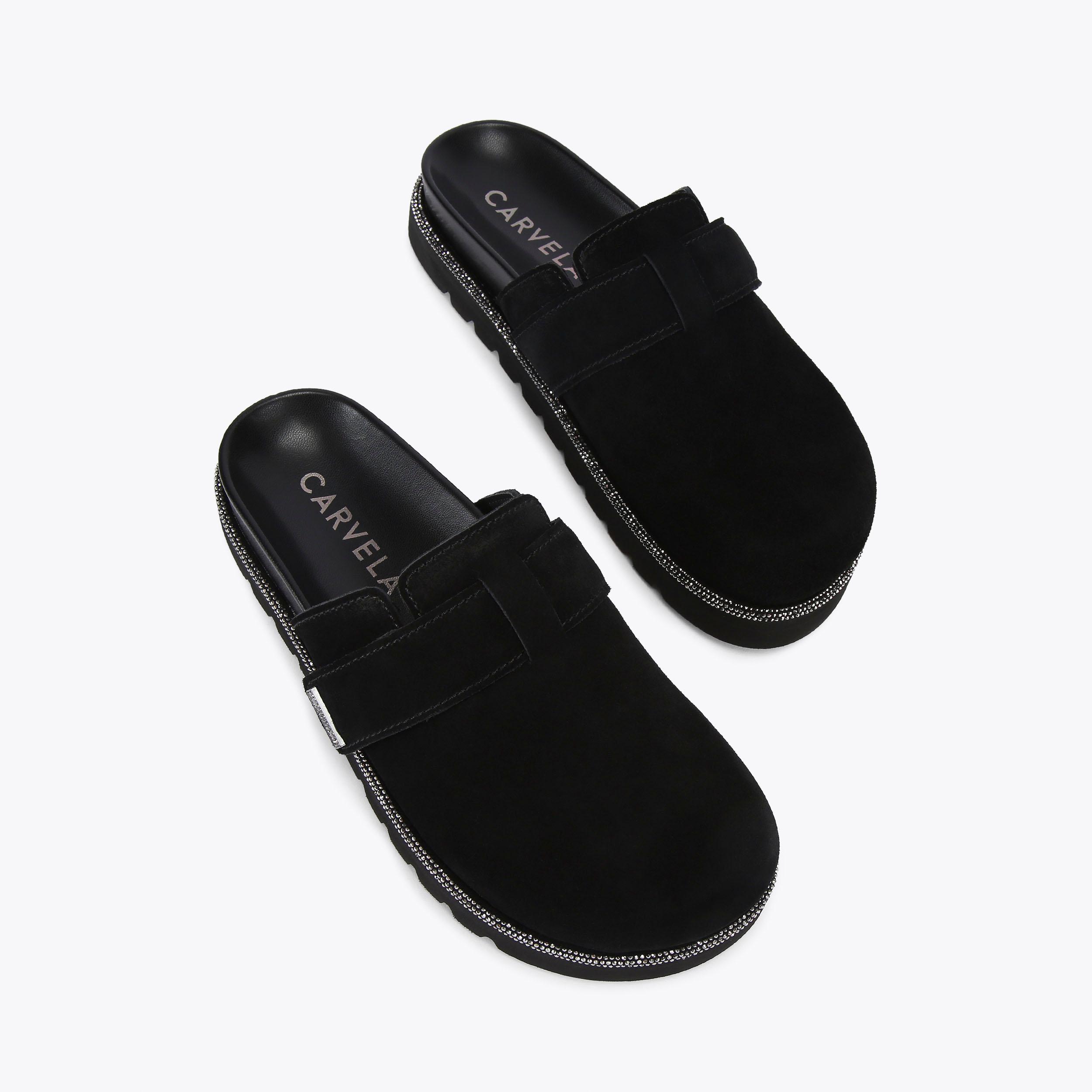 DAZZLE MULE Black Suede Slip On Mule Shoes by CARVELA