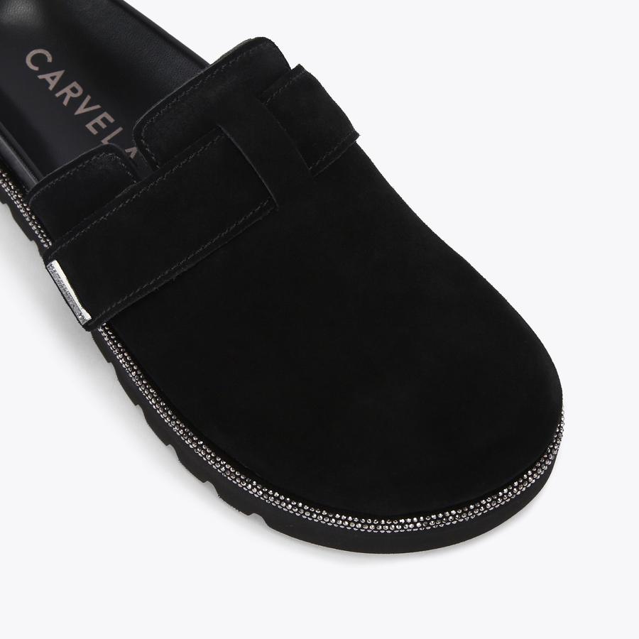 DAZZLE MULE Black Suede Slip On Mule Shoes by CARVELA