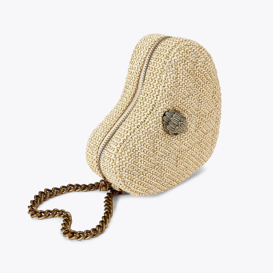 KENSINGTON HEART X BODY Beige Raffia Cross Body Bag by KURT GEIGER