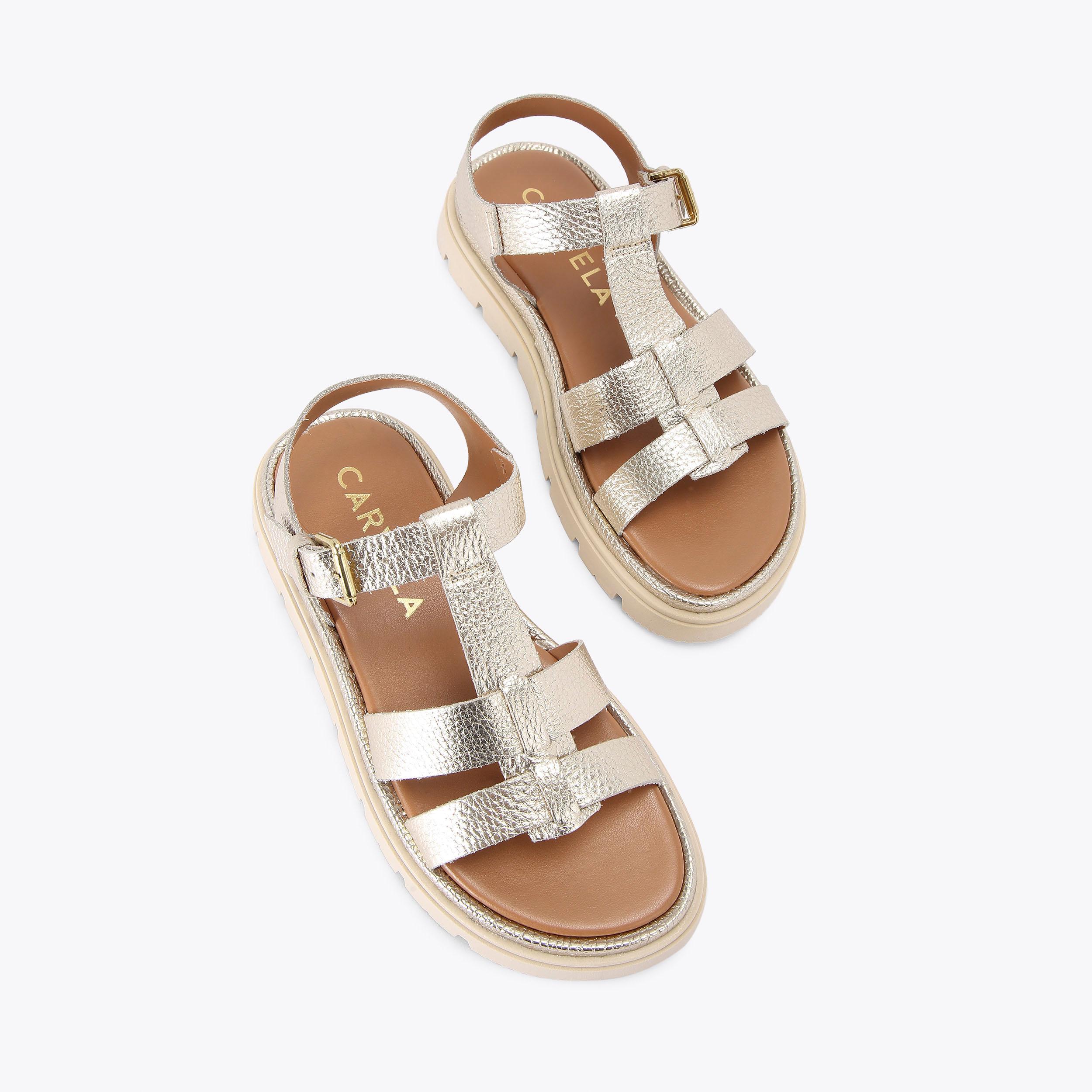 PAVILION T BAR Gold Leather Fisherman Sandal by CARVELA COMFORT