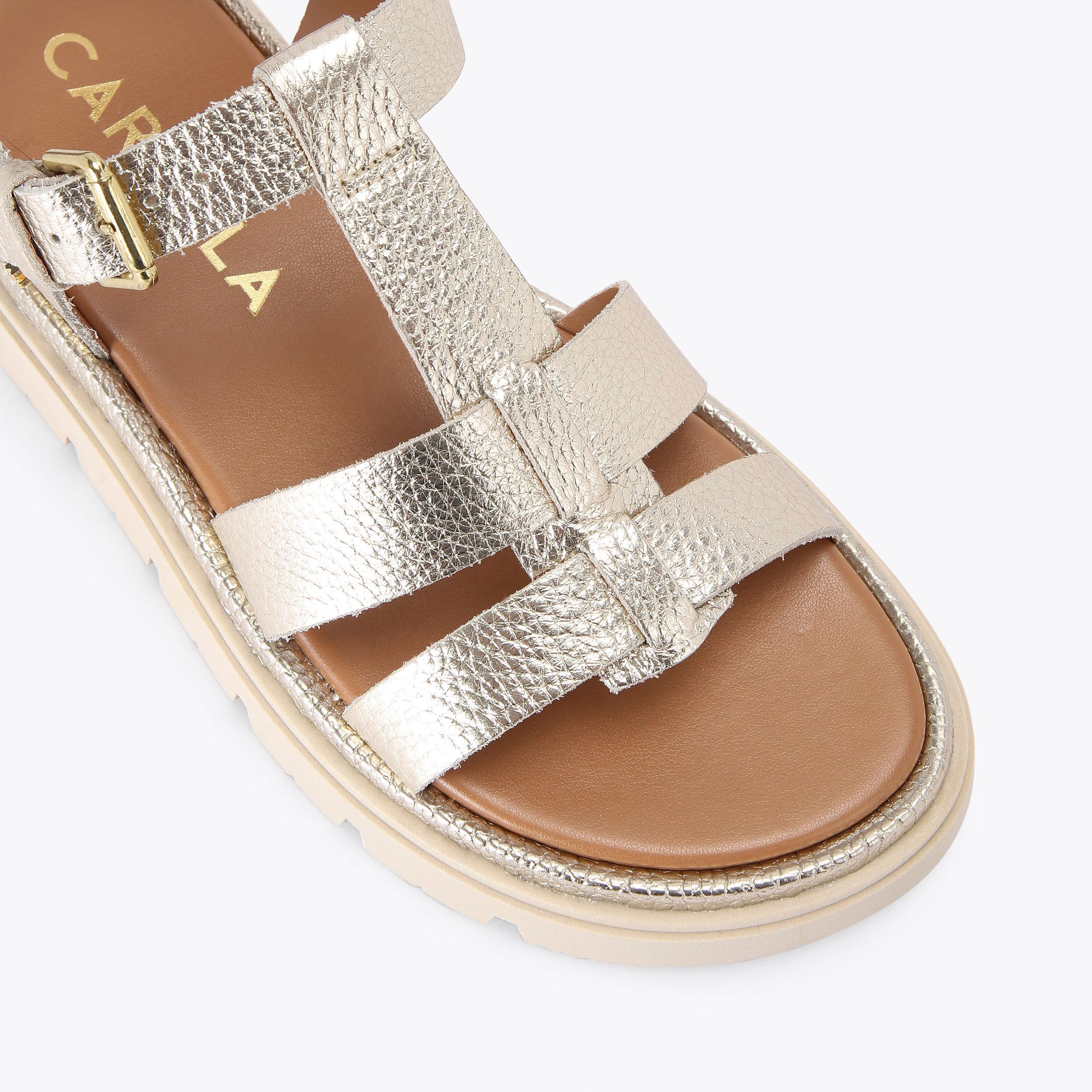 PAVILION T BAR Gold Leather Fisherman Sandal by CARVELA COMFORT