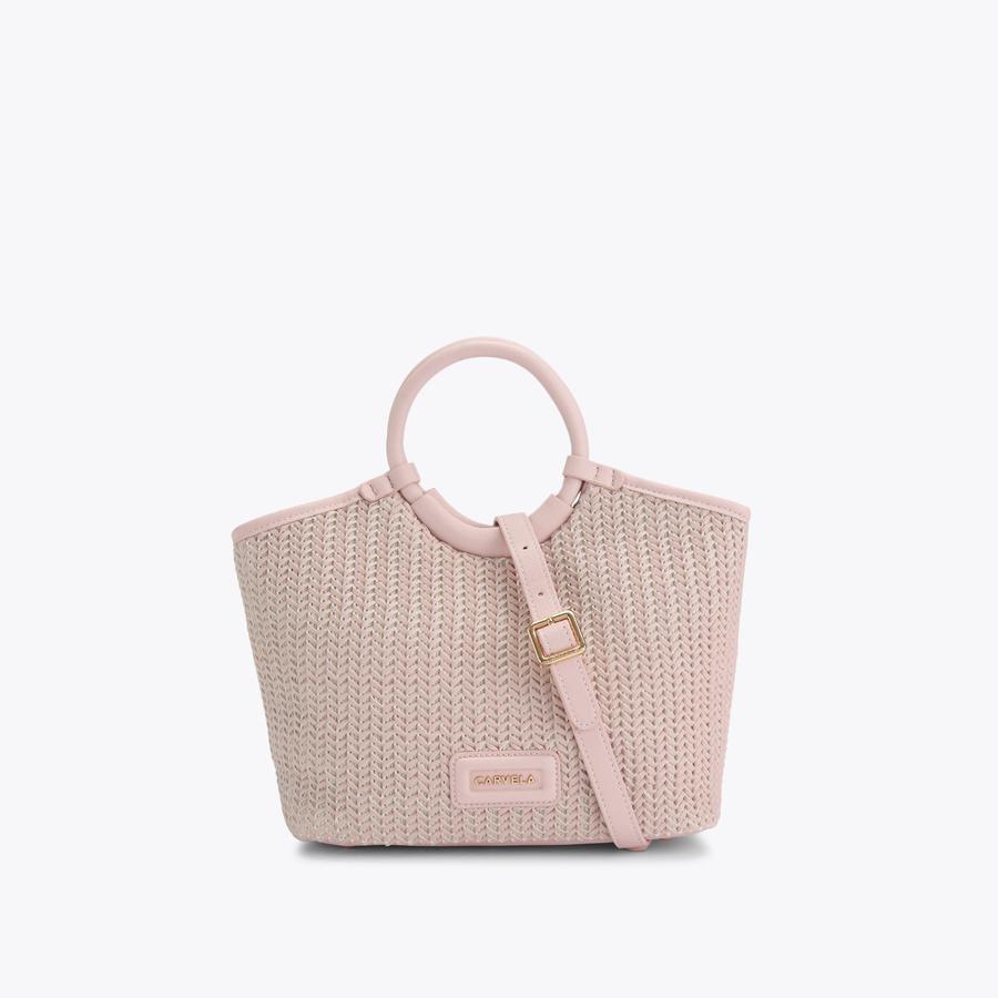 SARDINIA MIDI WEAVE Pale Pink Woven Midi Tote Bag by CARVELA