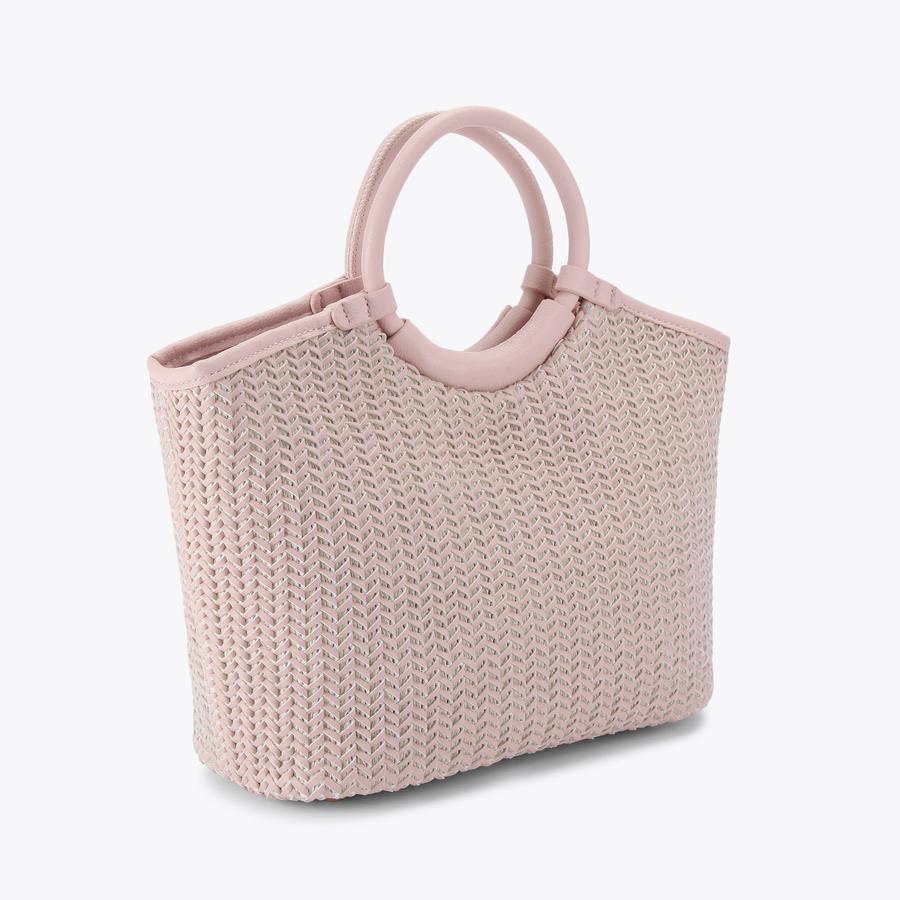 SARDINIA MIDI WEAVE Pale Pink Woven Midi Tote Bag by CARVELA