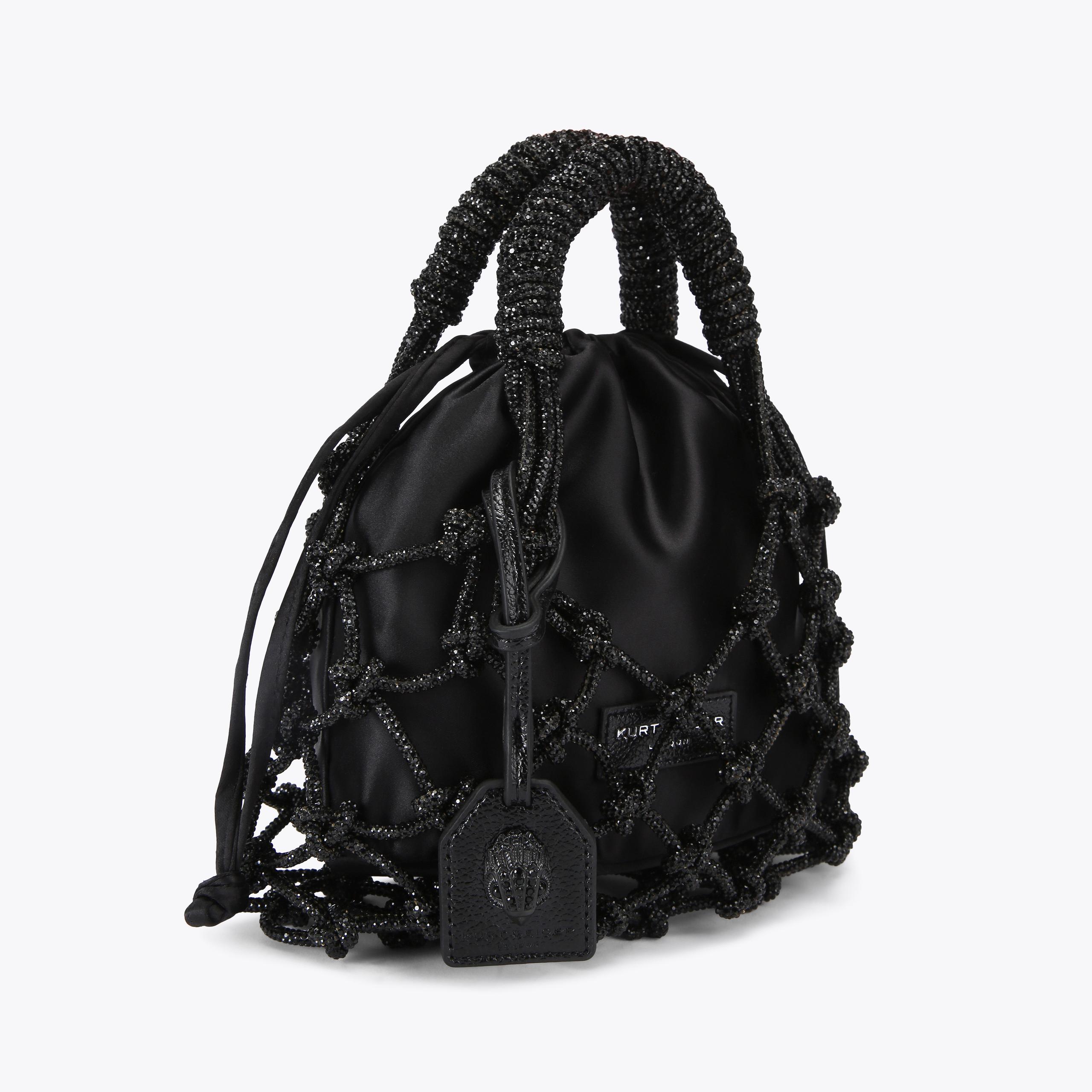 SM MACRAME CRYSTAL BAG DR Black Fabric Macrame Bag by KURT GEIGER