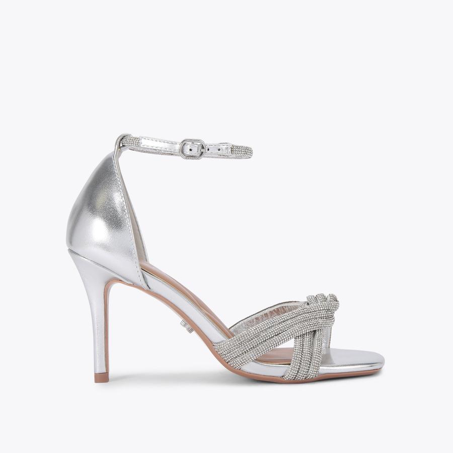 ARIELLE SANDAL Silver Crystal Heel by CARVELA