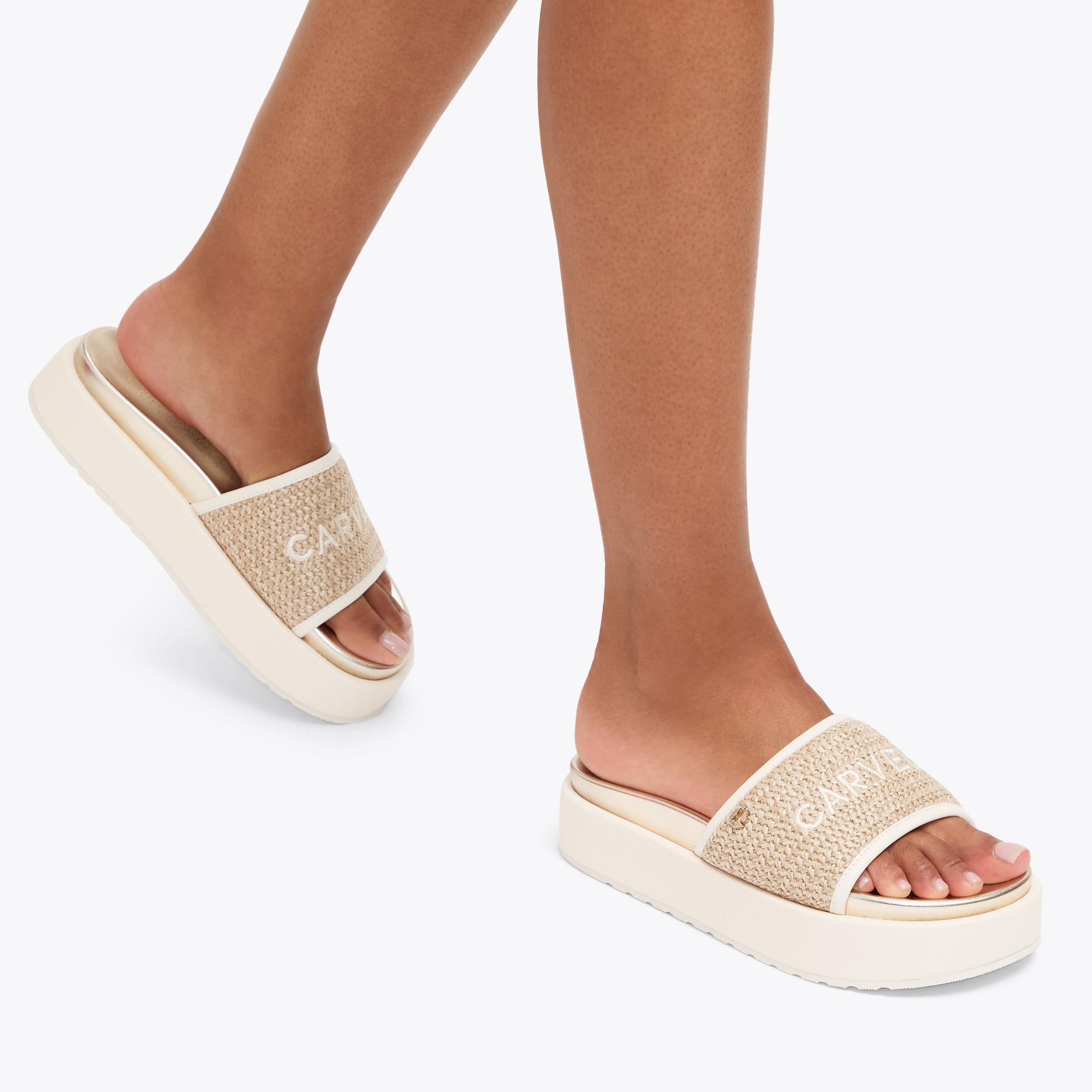 SORRENTO FLATFORM Beige Raffia Sandal by CARVELA