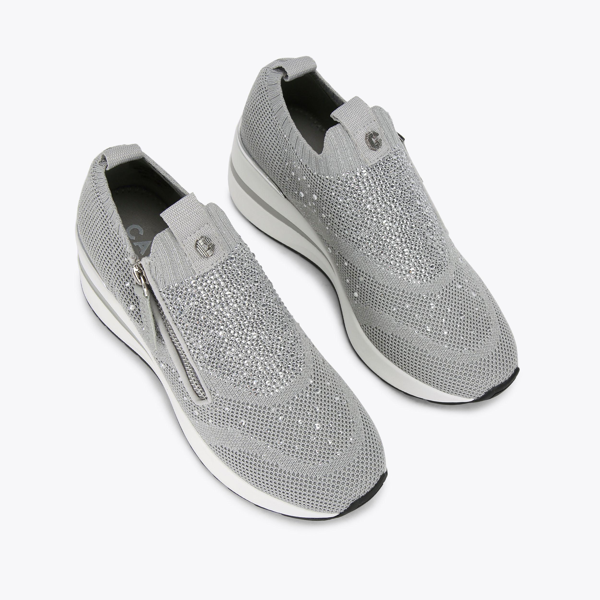 HIGH RISE ZIP KNIT Silver Crystal Hidden Heel Trainer by CARVELA