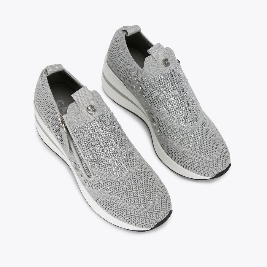HIGH RISE ZIP KNIT Silver Crystal Hidden Heel Trainer by CARVELA