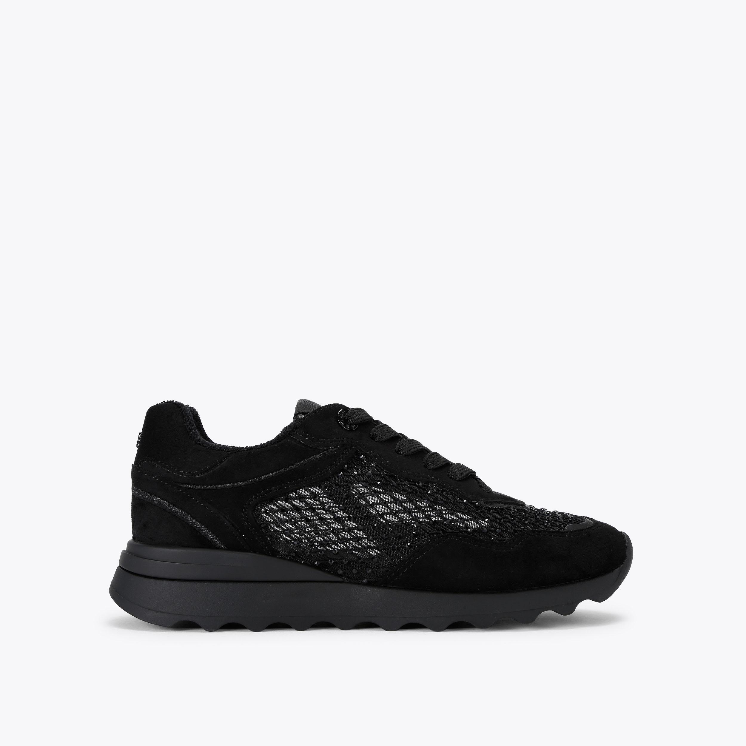 KINDER Black Lace Up Mesh Crystal Sneaker by KG KURT GEIGER