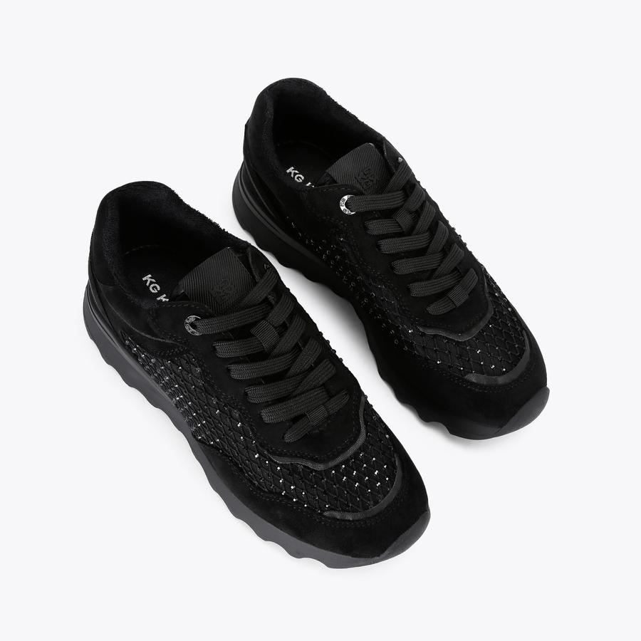 KG★★ KINDER Black Lace Up Mesh Crystal Sneaker by KG KURT GEIGER