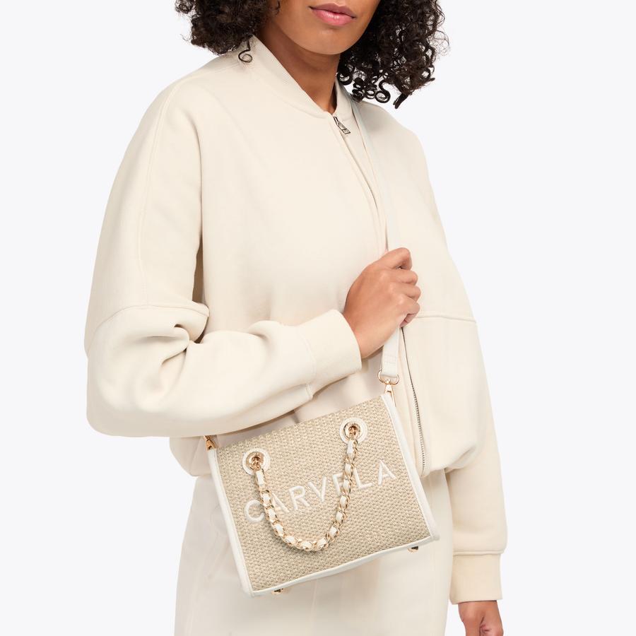 Sorrento Mirco Raffia Woven Tote Bag in Beige | Kurt Geiger