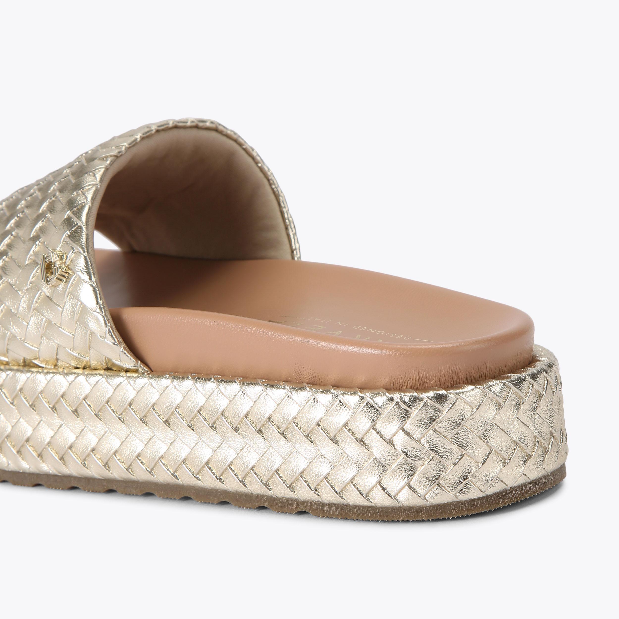 LUCCA FLATFORM Gold Woven Flatform Sandal by CARVELA