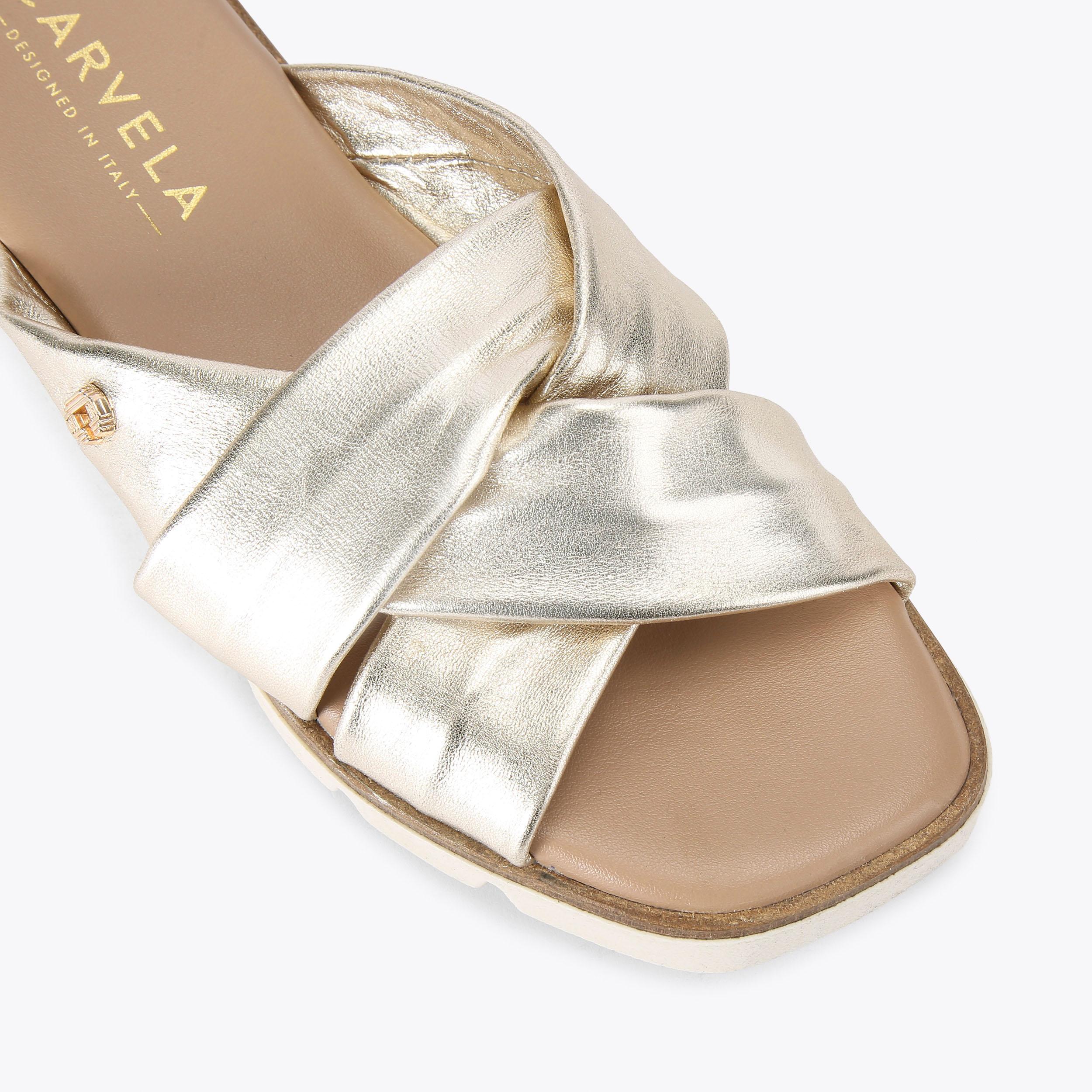 VITA CROSS STRAP Gold Slip On Sandal by CARVELA COMFORT