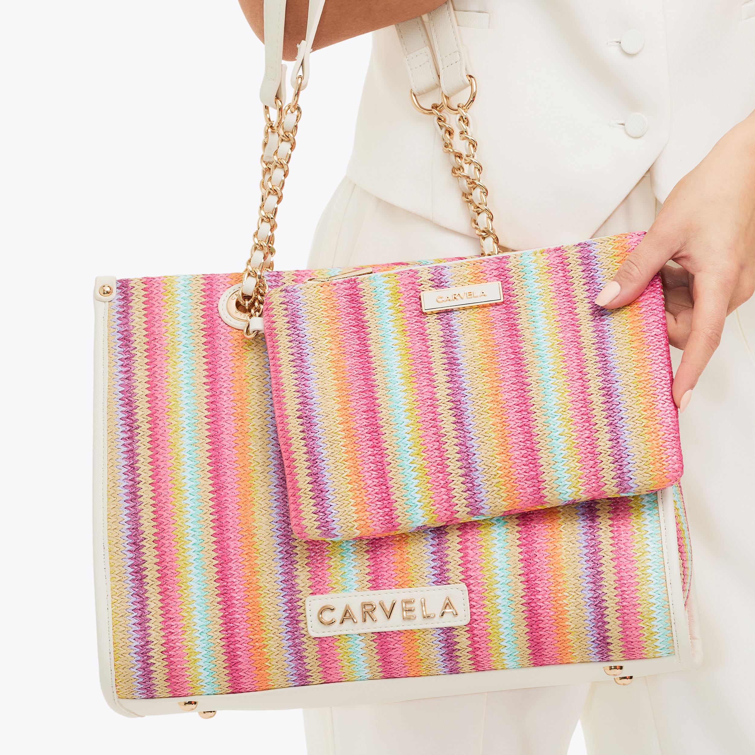LEILA RAFFIA TOTE Rainbow Stripe Tote Bag by CARVELA