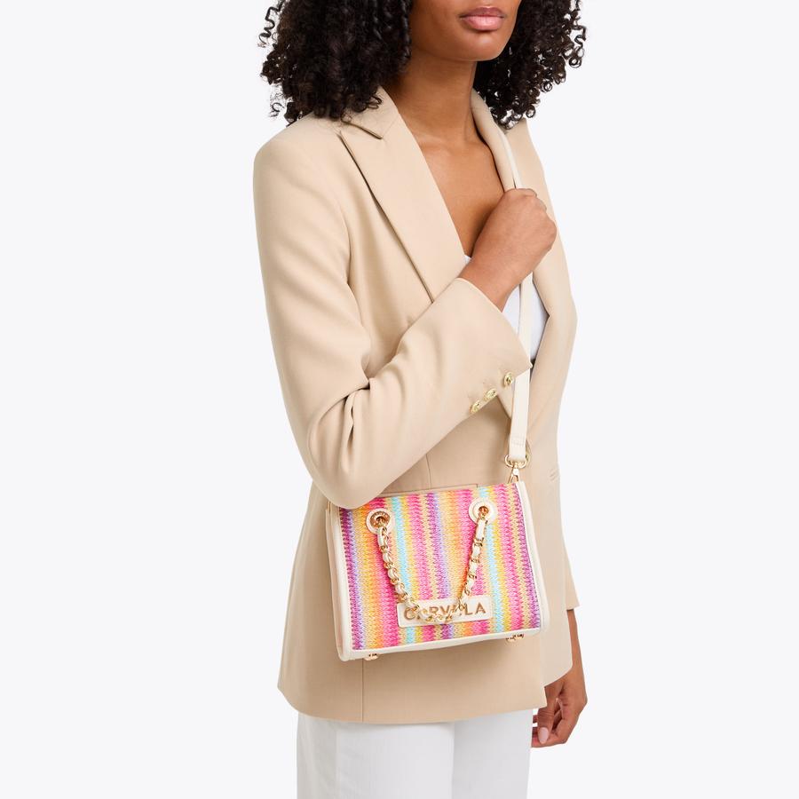 LEILA RAFFIA MINI TOTE Rainbow Raffia Mini Tote Bag by CARVELA