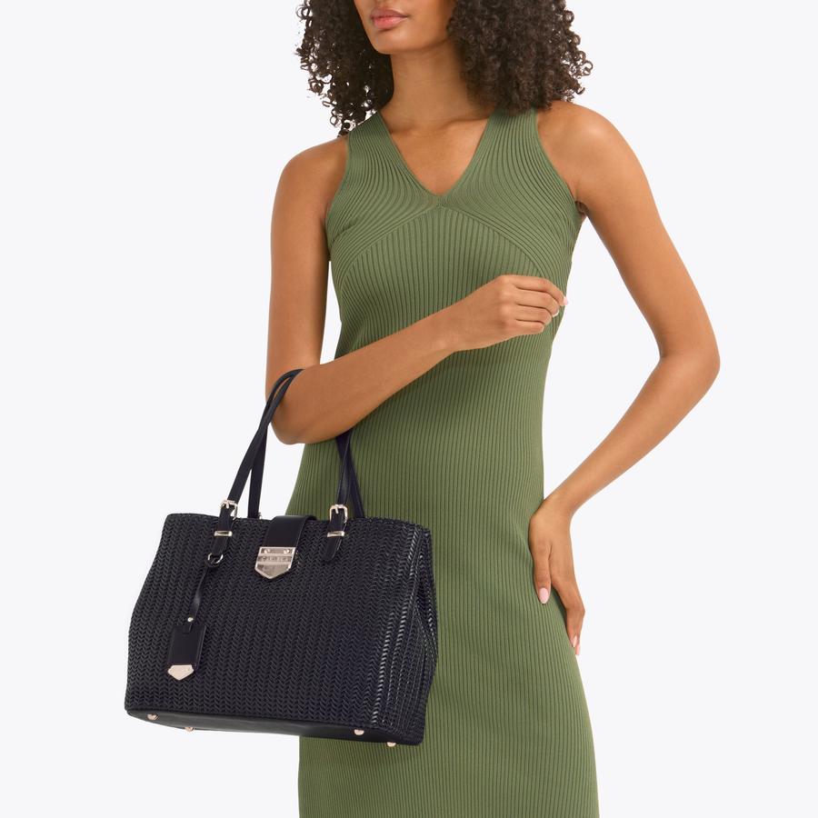 MARIA MIDI WEAVE Black Woven Tote Bag by CARVELA