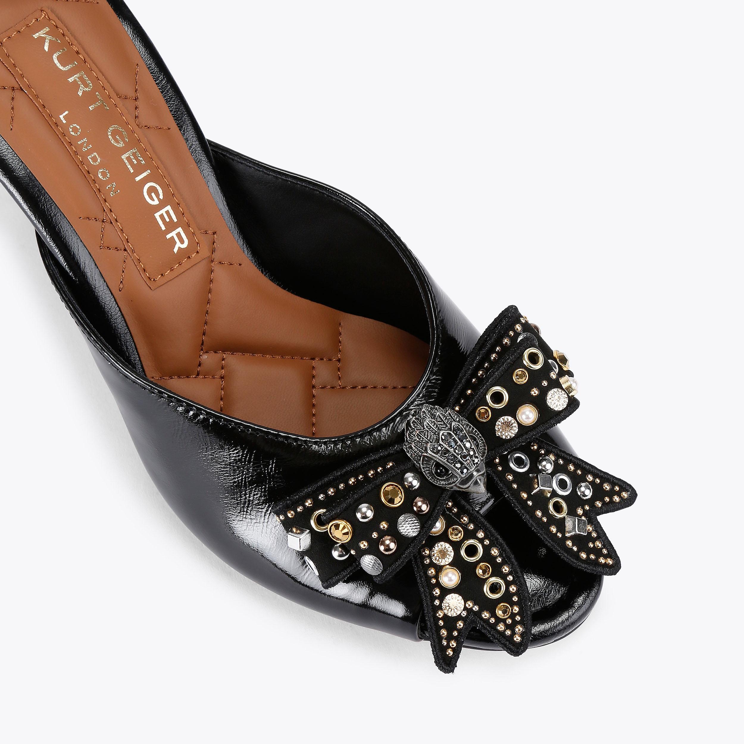 BELGRAVIA STUD BOW MULE Black Leather Court Heels by KURT GEIGER LONDON