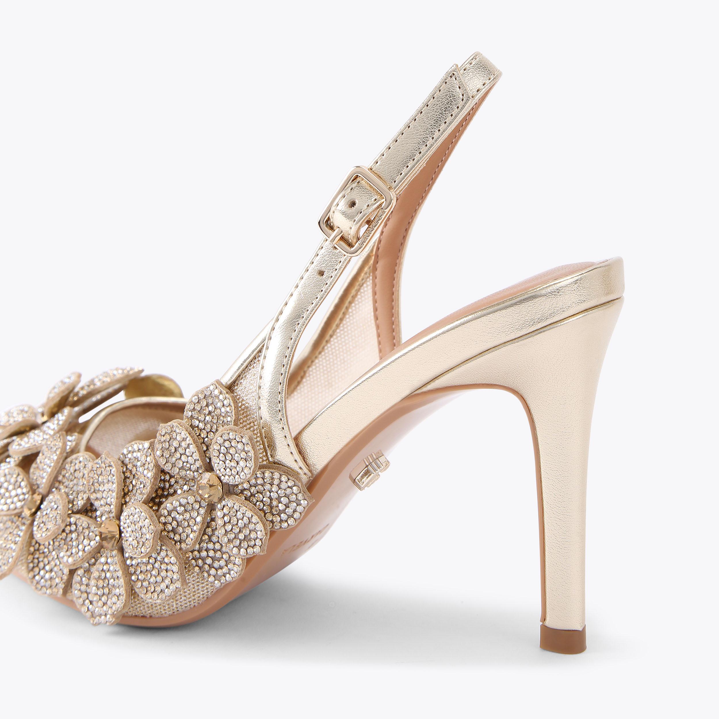 PETALO COURT Gold Metallic Flower Heels by CARVELA