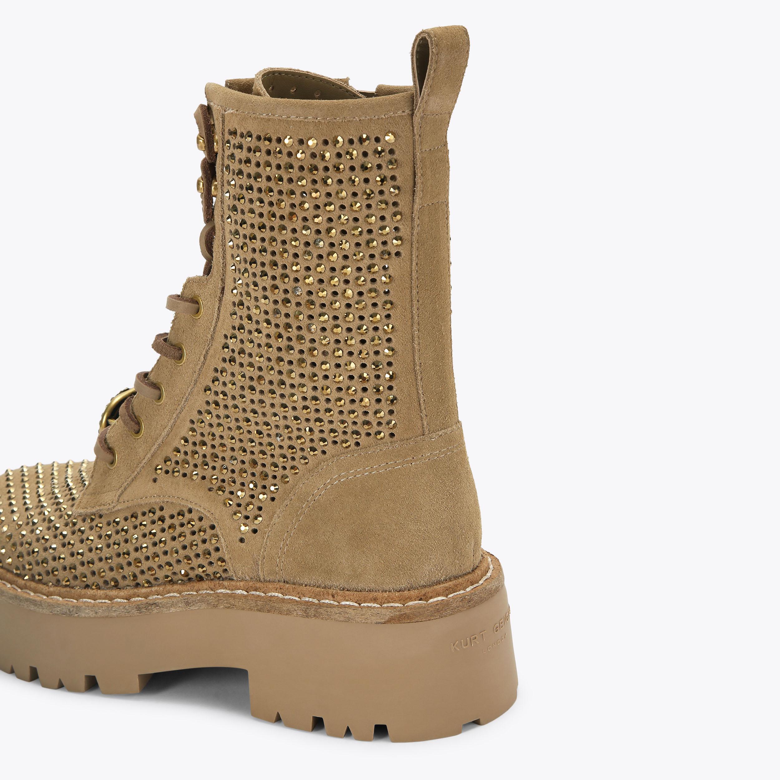 CHELSEA PERF BOOT Camel Suede Biker Boot by Kurt Geiger London