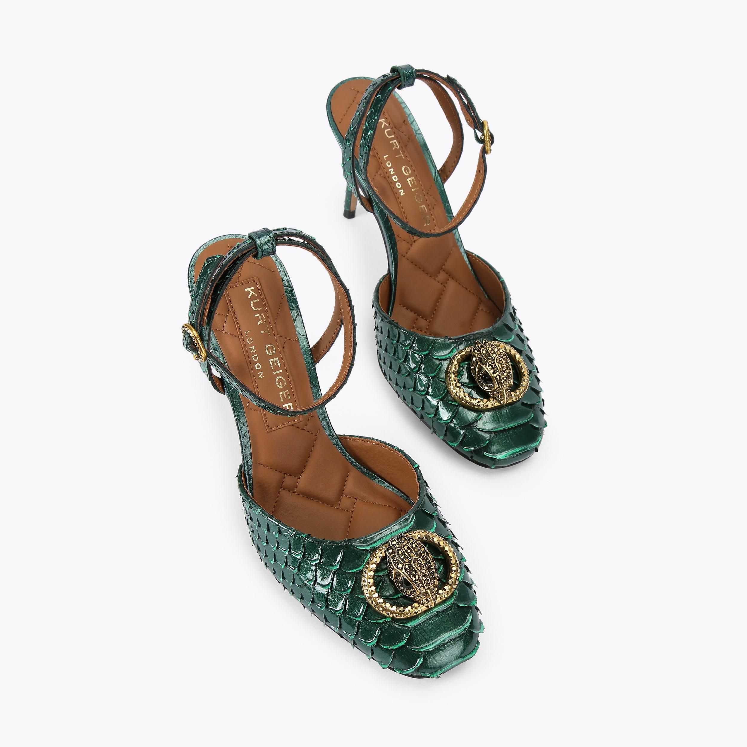 CHELSEA ANKLE STRAP Dark Green Snake High Heel by KURT GEIGER LONDON