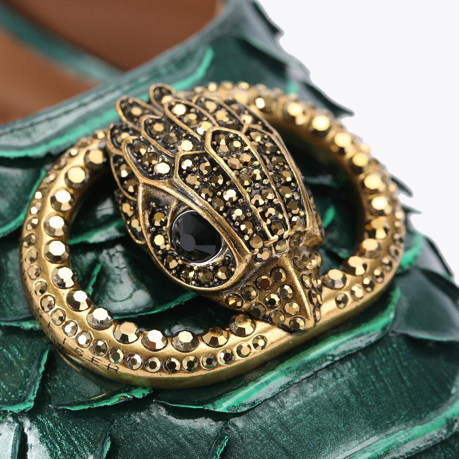 ロンパ CHELSEA ANKLE STRAP Dark Green Snake High Heel by KURT