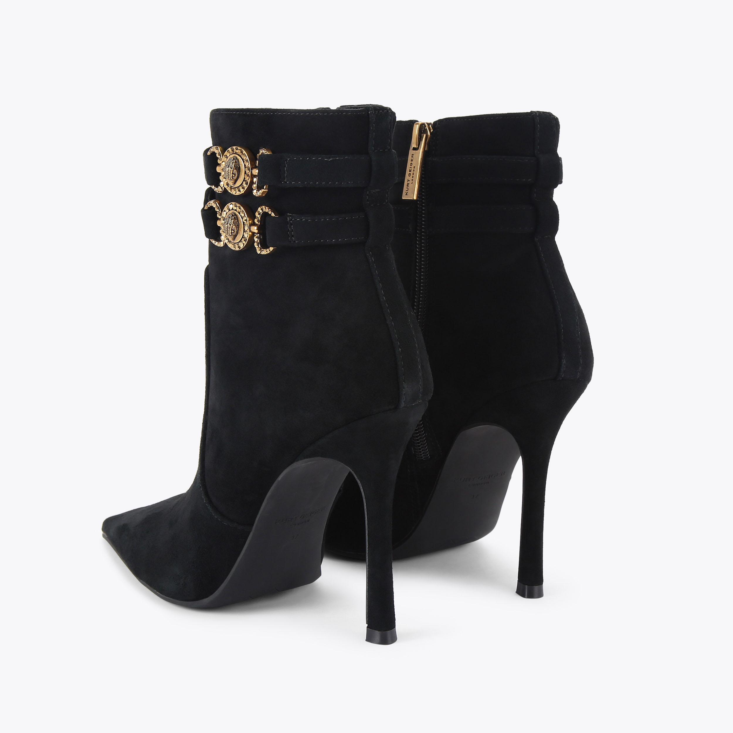 MANSION ANKLE BOOT Black Suede Heeled Ankle Boot by KURT GEIGER LONDON