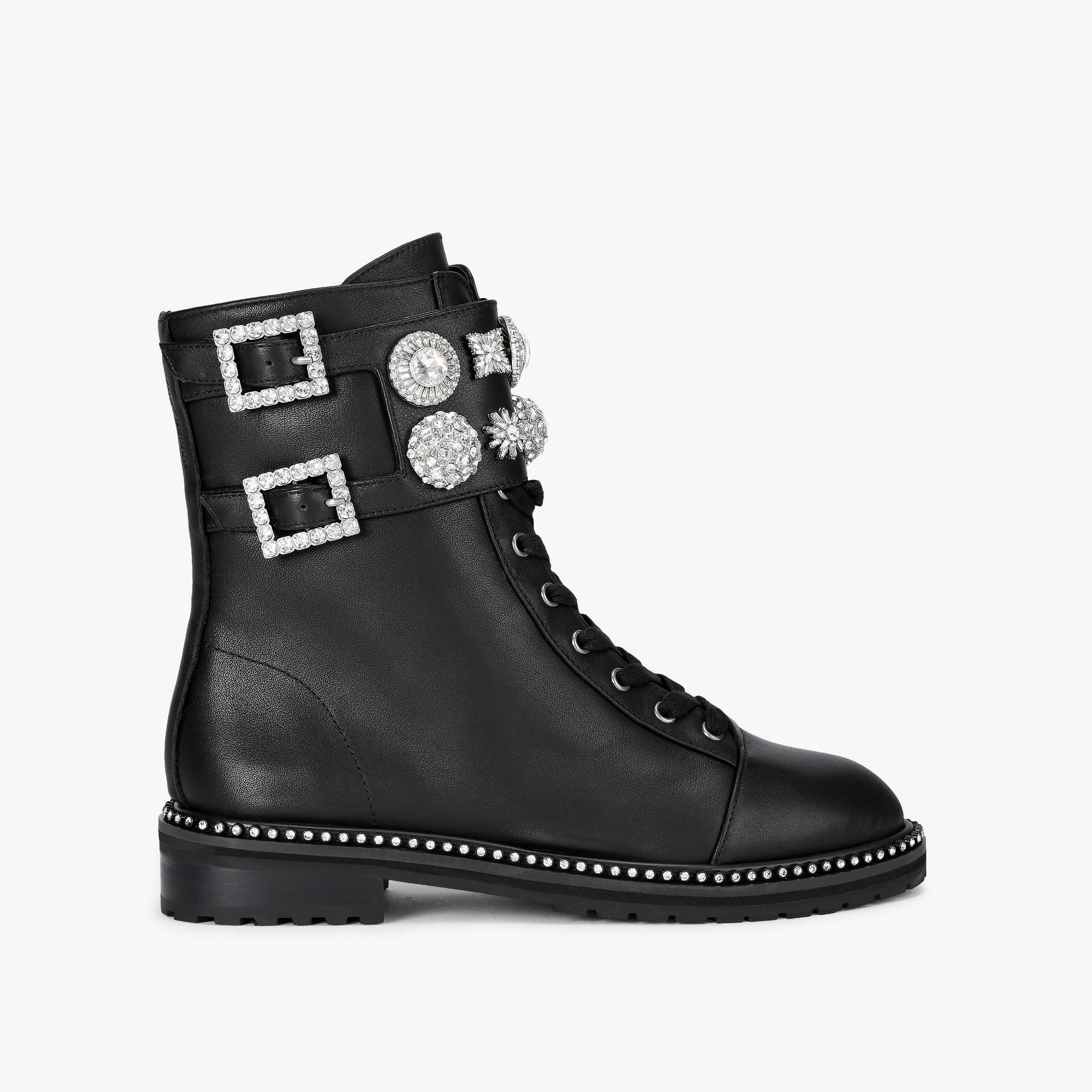 STOOP COMBAT BOOT Black Leather Boot by KURT GEIGER LONDON