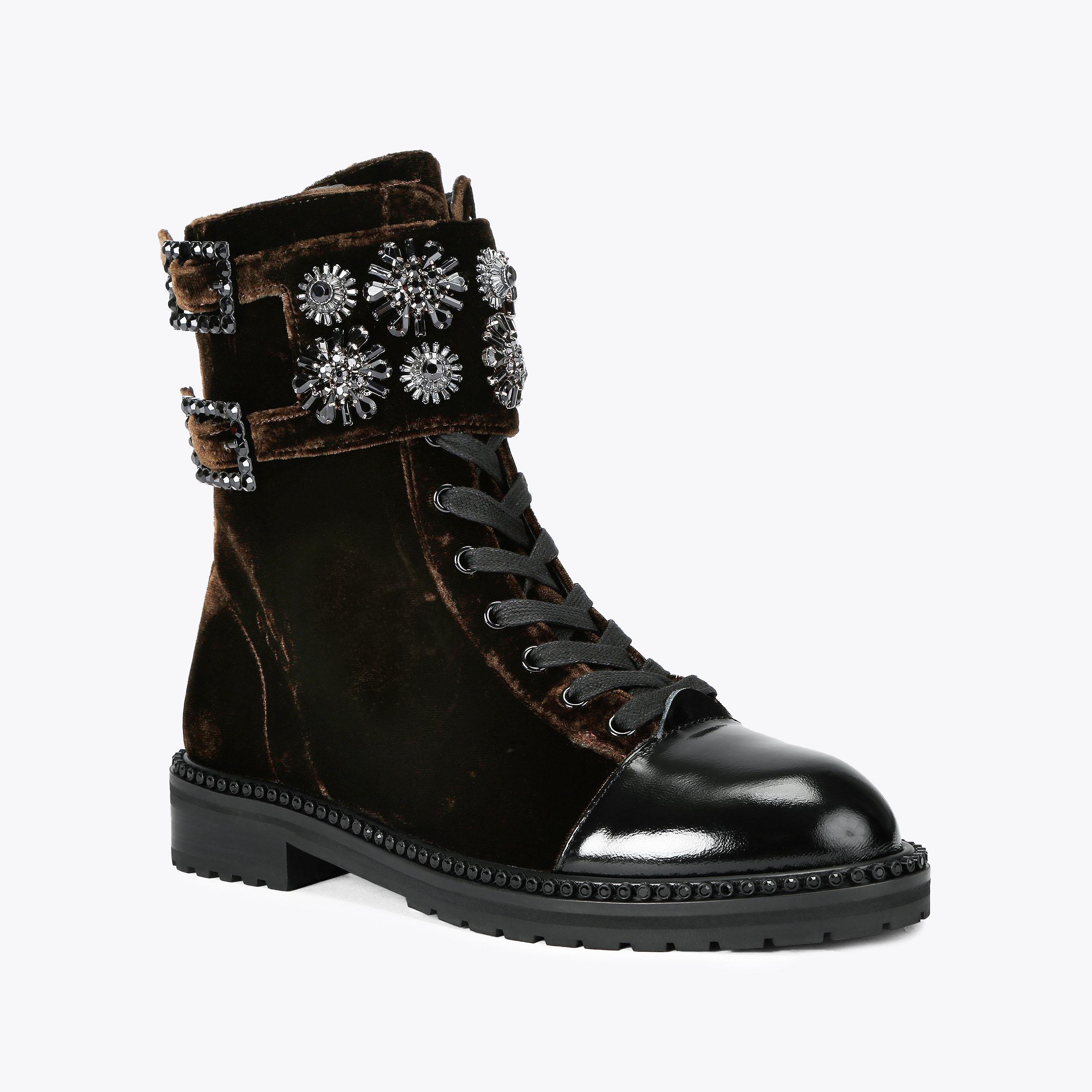 STOOP COMBAT BOOT Dark Brown Velvet Boot by KURT GEIGER LONDON