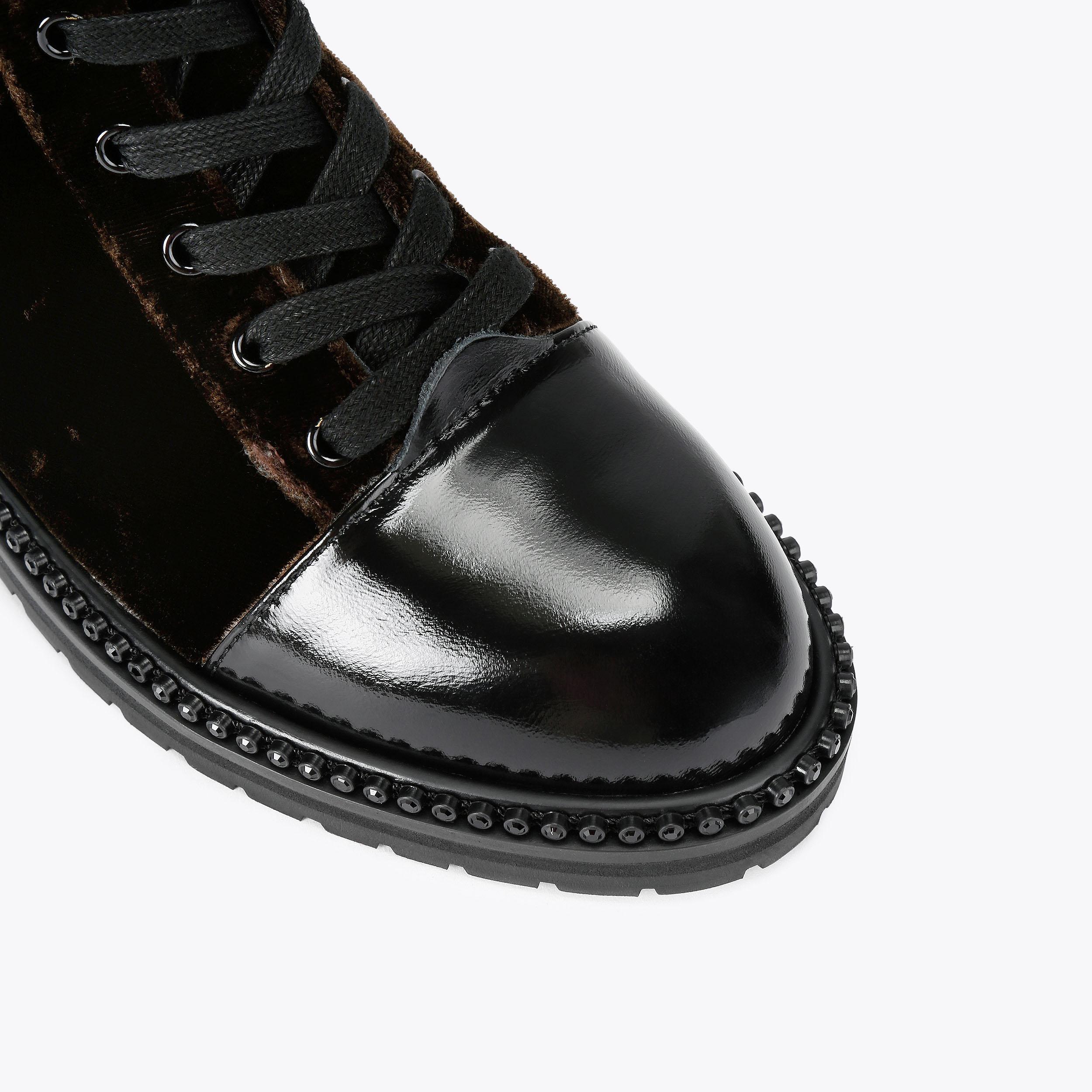 STOOP COMBAT BOOT Dark Brown Velvet Boot by KURT GEIGER LONDON