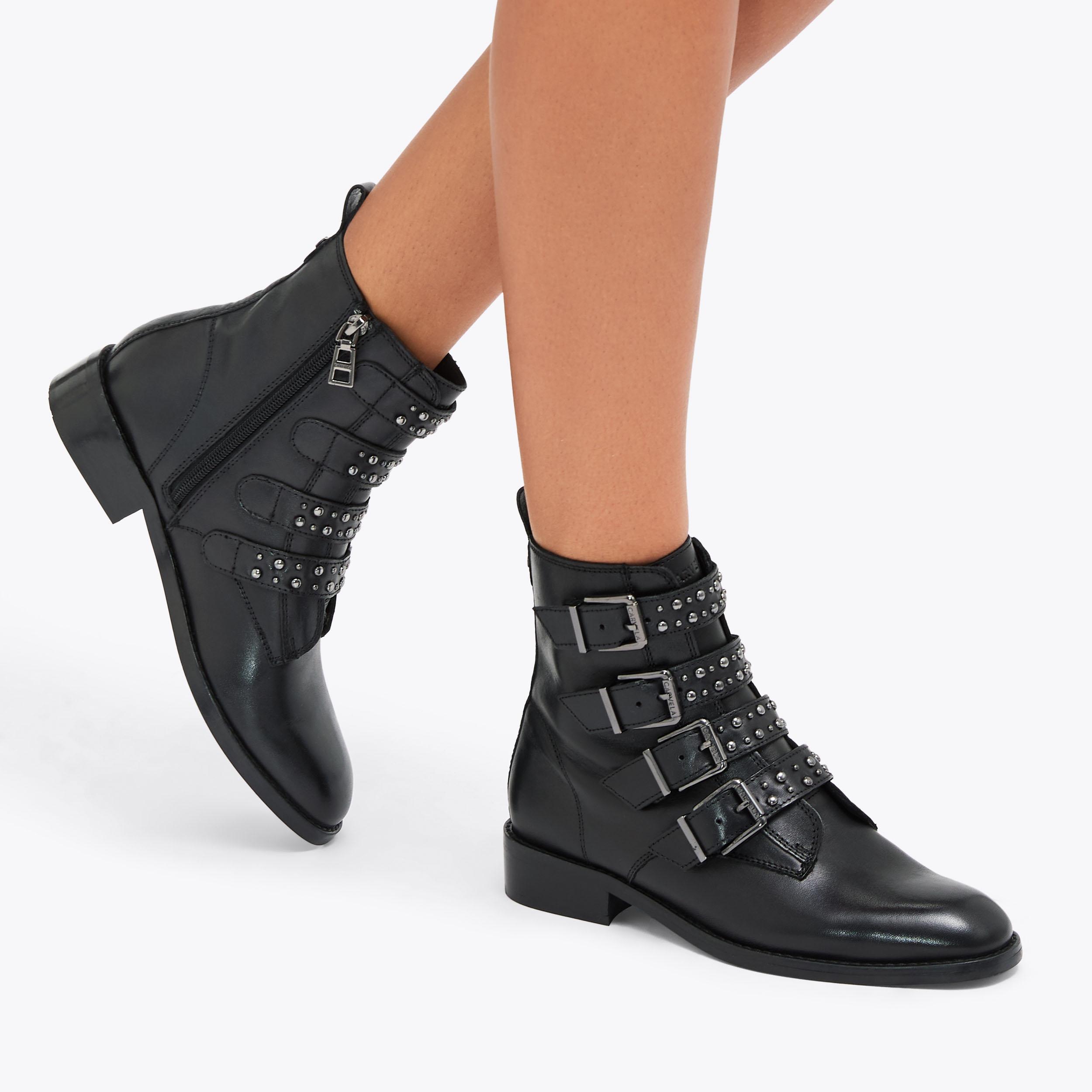 STUDIO STRAP Black Leather Buckle Up Boot by CARVELA