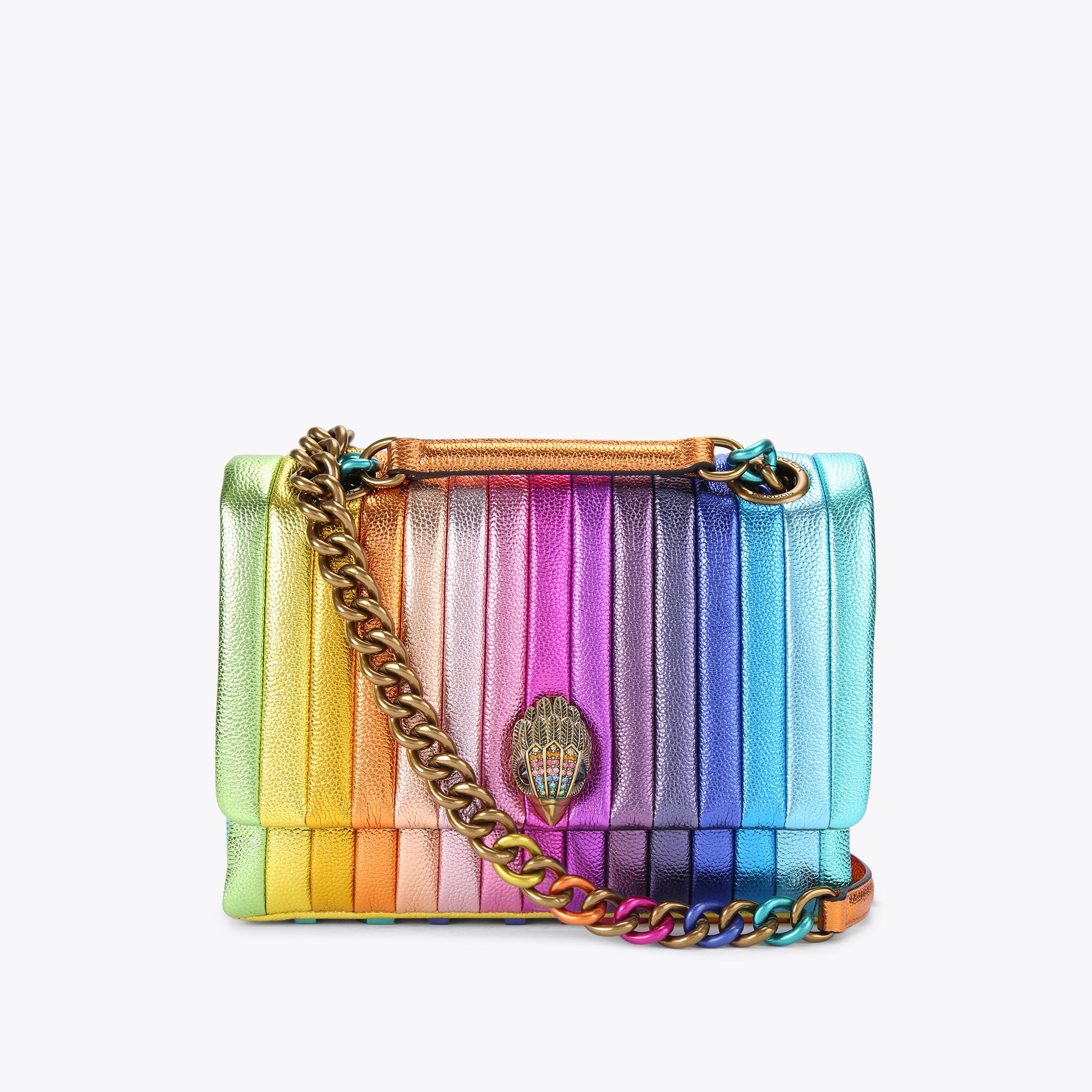 LARGE KENSINGTON KURT Q Rainbow Stripe Pebble Grain Shoulder Bag