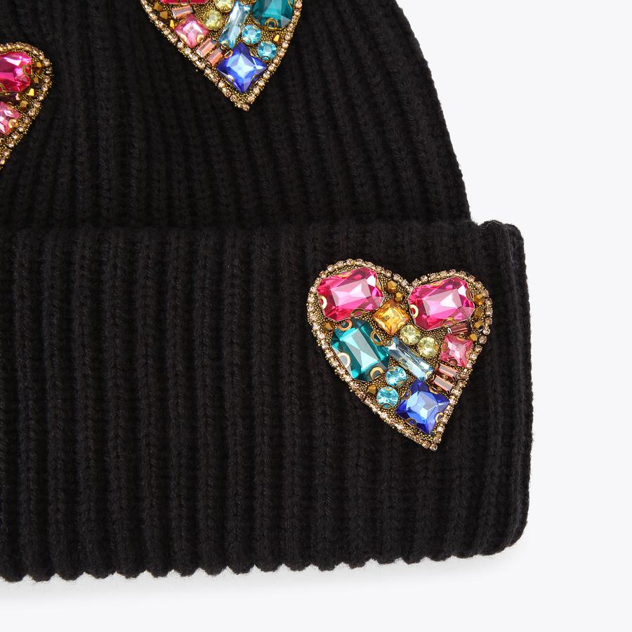 HEART GEM BEANIE Black Heart Knitted Beanie by KURT GEIGER LONDON