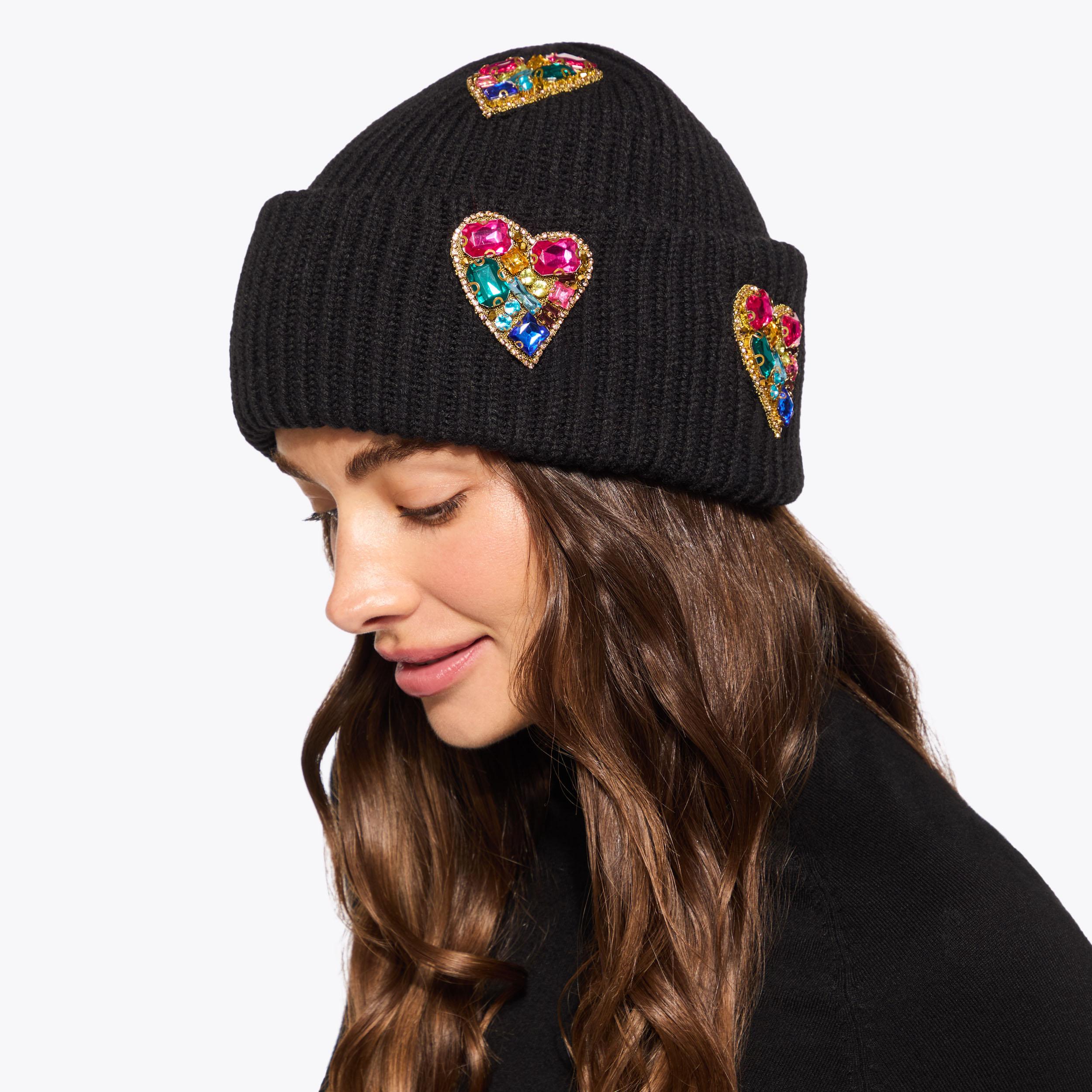 HEART GEM BEANIE Black Heart Knitted Beanie by KURT GEIGER LONDON