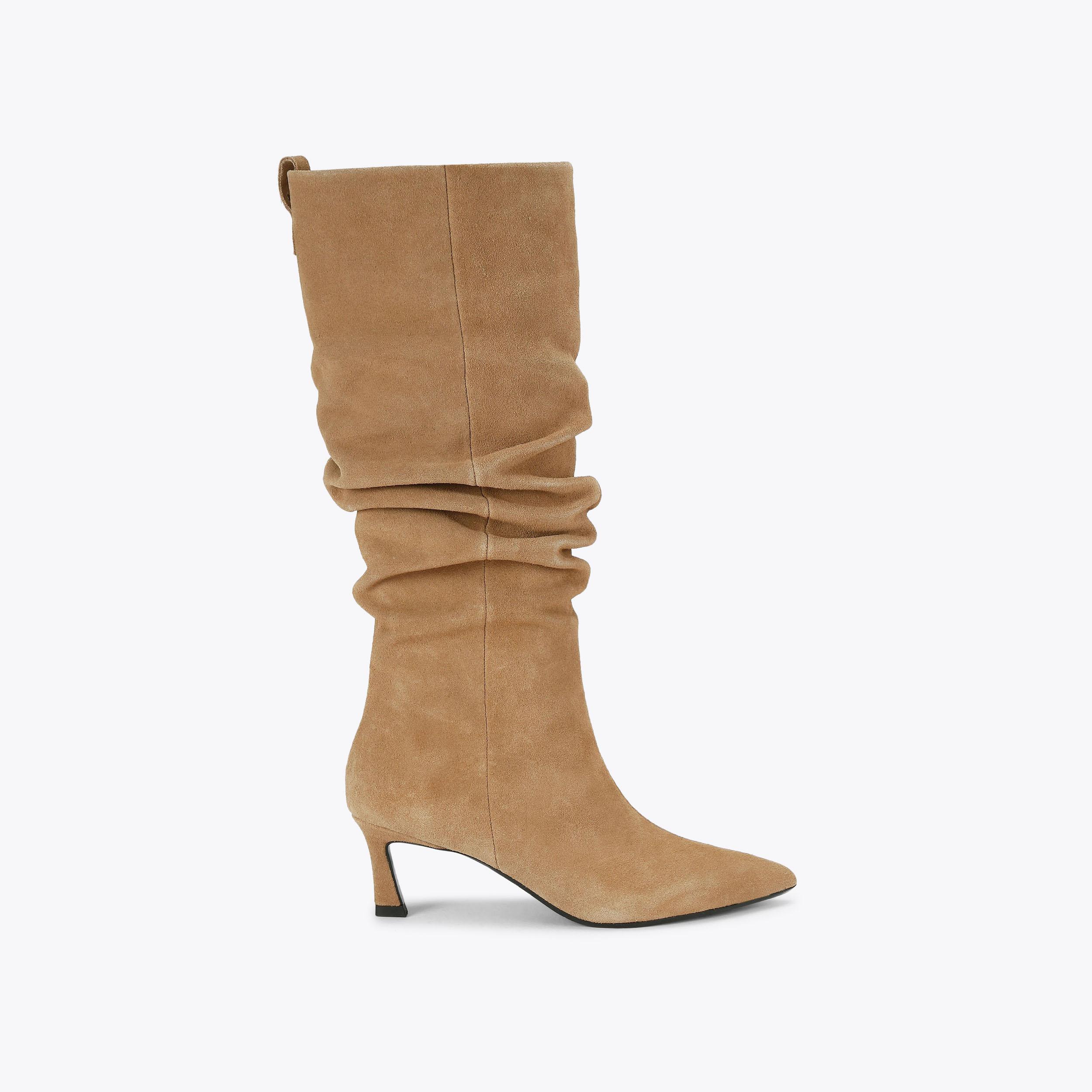 STARK ROUCHE Camel Suede Ruched Boot by KG KURT GEIGER