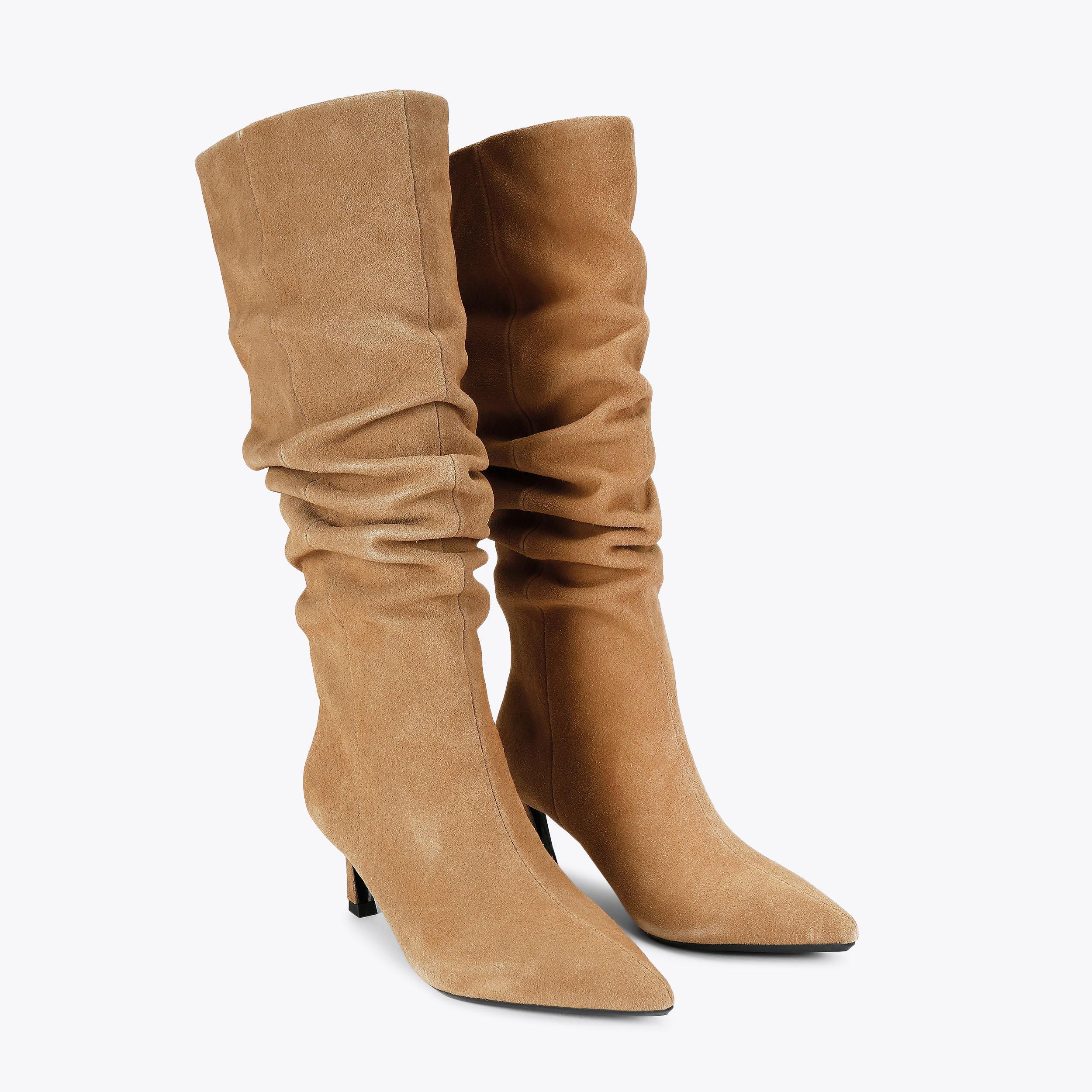 STARK ROUCHE Camel Suede Ruched Boot by KG KURT GEIGER