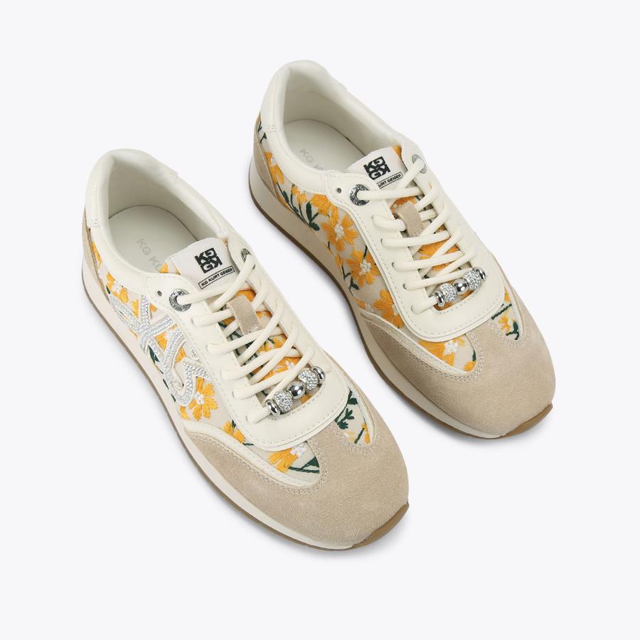 LALA Orange Embroidered Lace Up Sneaker by KG Kurt Geiger