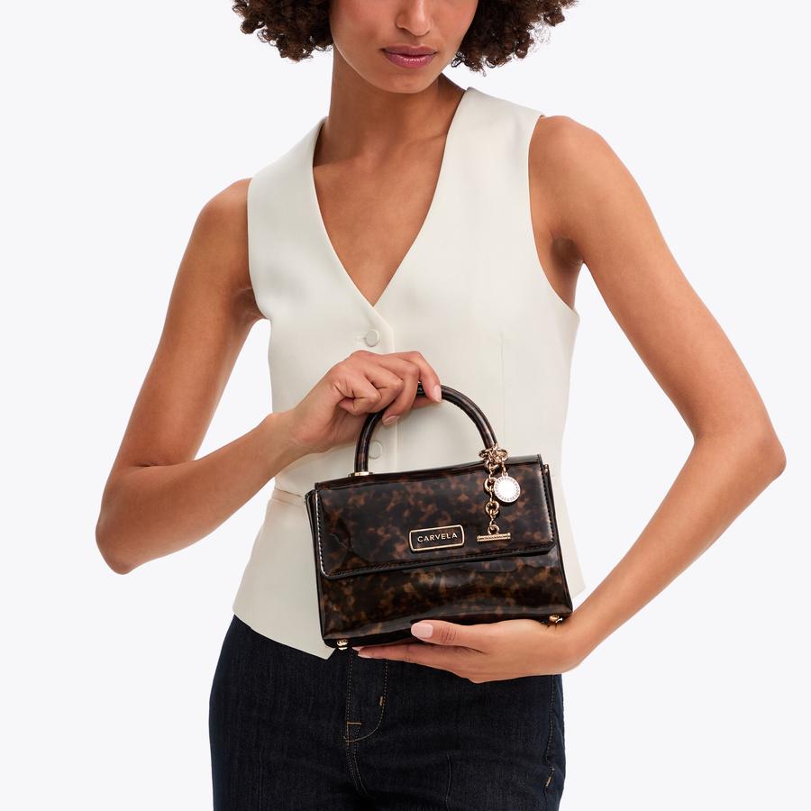 ALTO TOP HANDLE Patent Tortoiseshell Top Handle Bag by CARVELA
