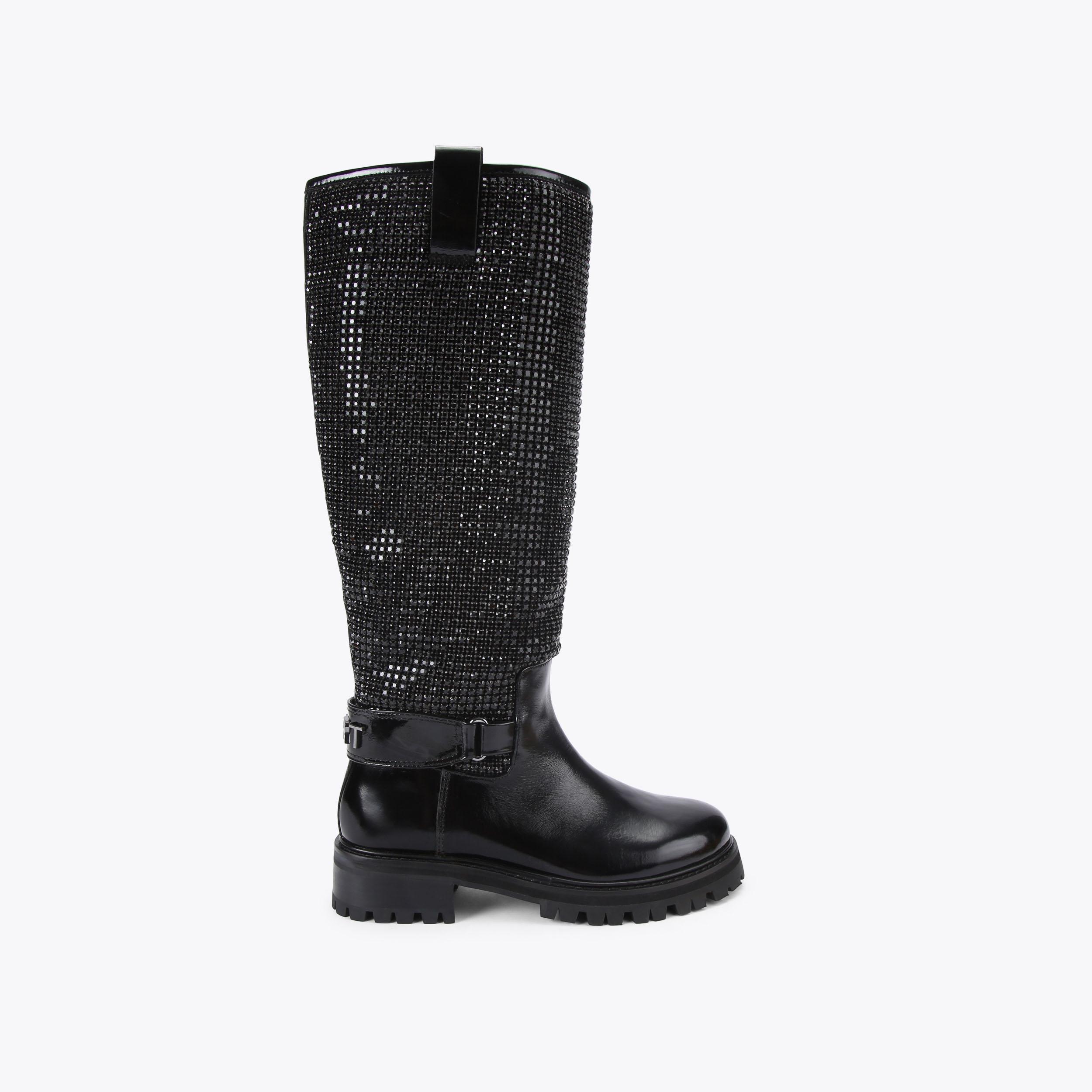 Boots Outlet Saint Laurent Crystal Boots KURT KNEE BOOT Black